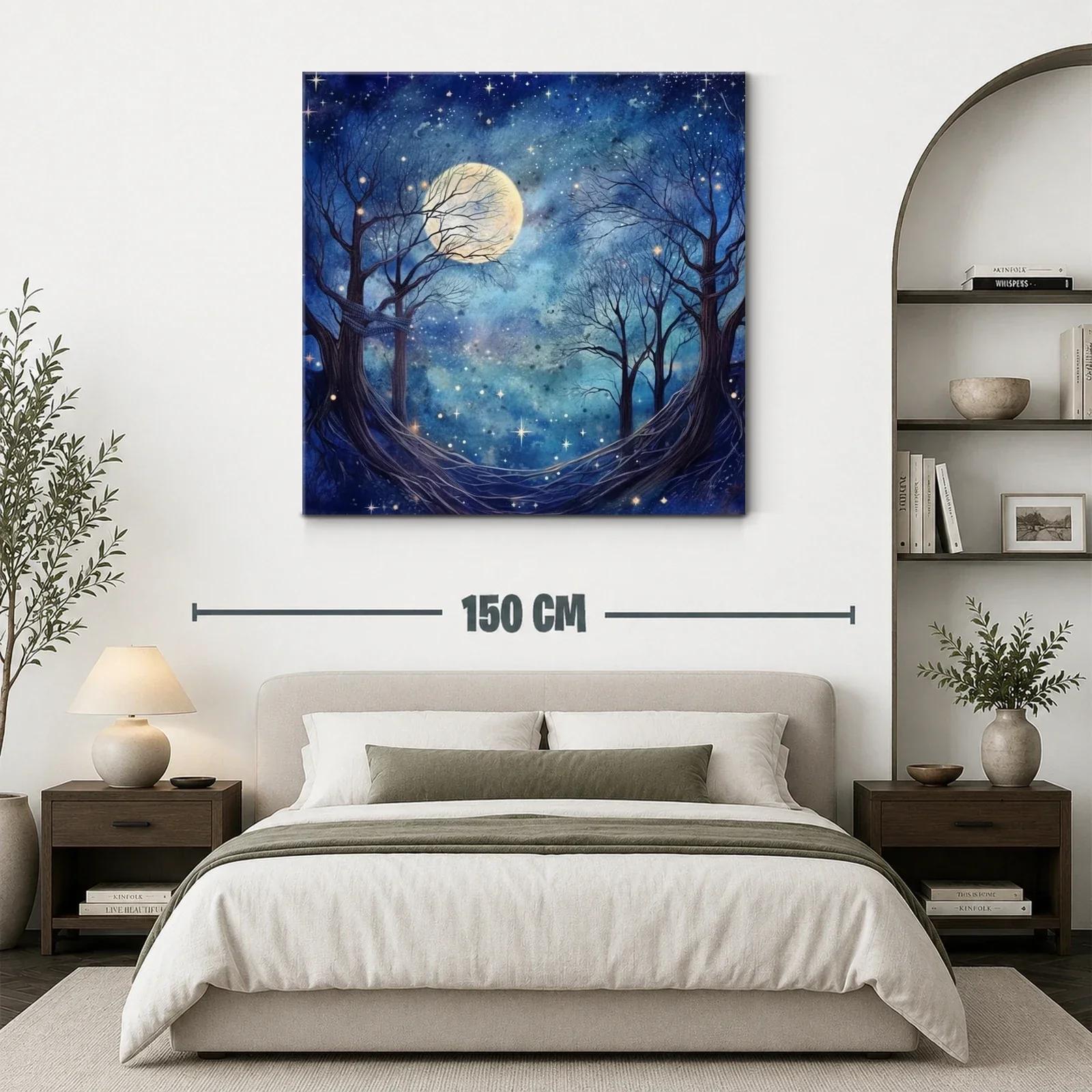 Paisaje nocturno con luna llena y árboles desnudos — miniatura 3