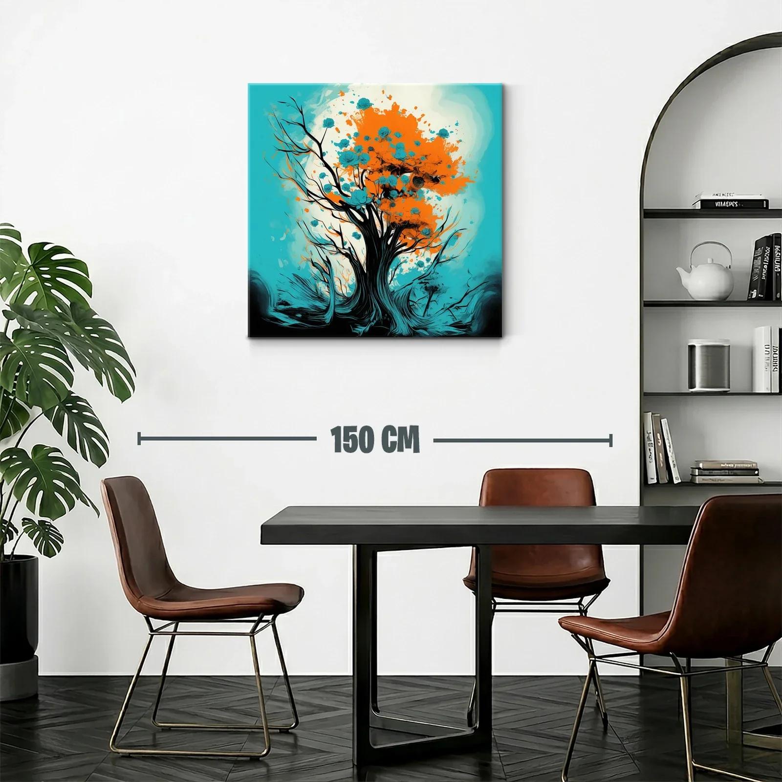 Árbol vibrante con flores azules y tonos naranjas — miniatura 2
