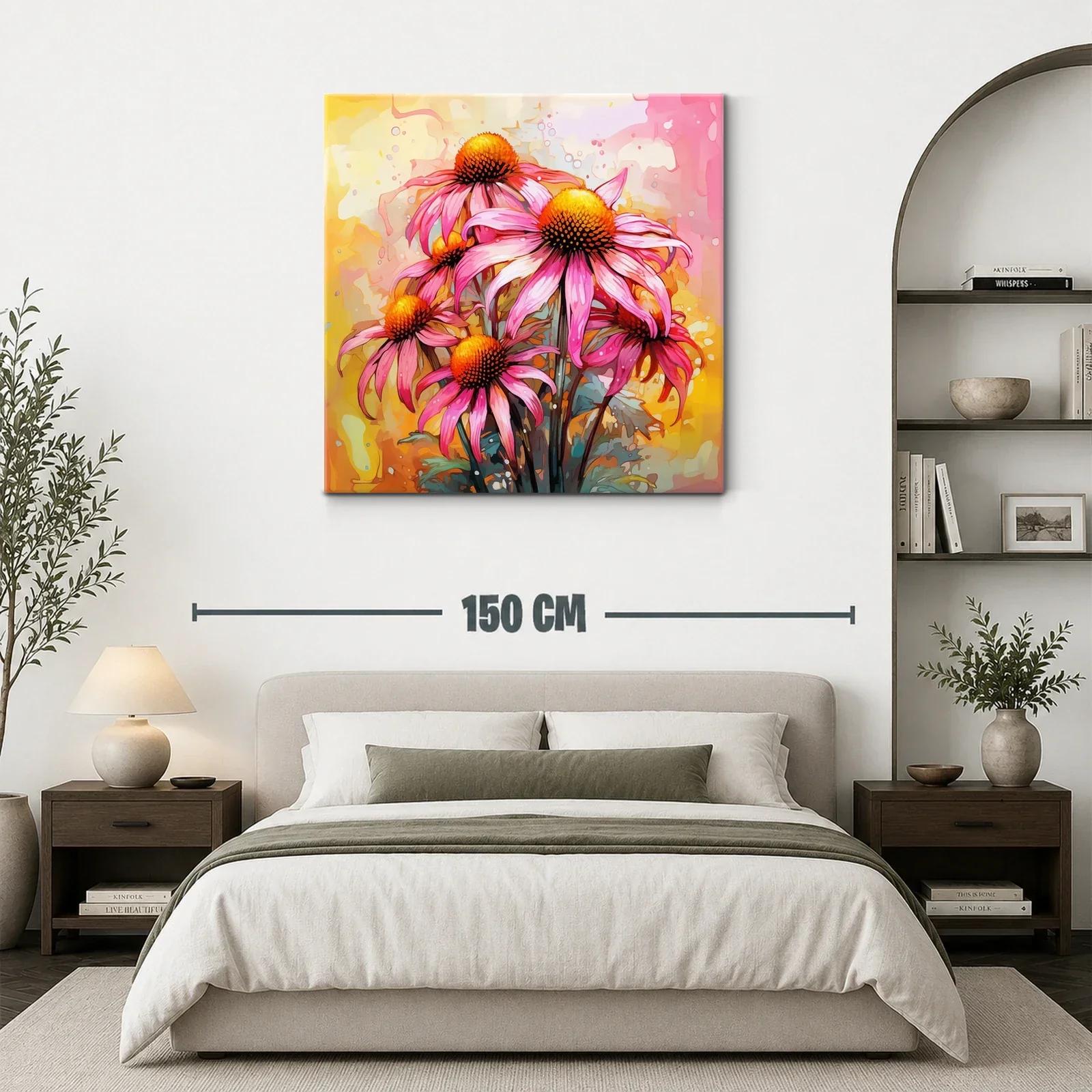 Cuadro vibrante de flores rosas con fondo cálido — miniatura 3