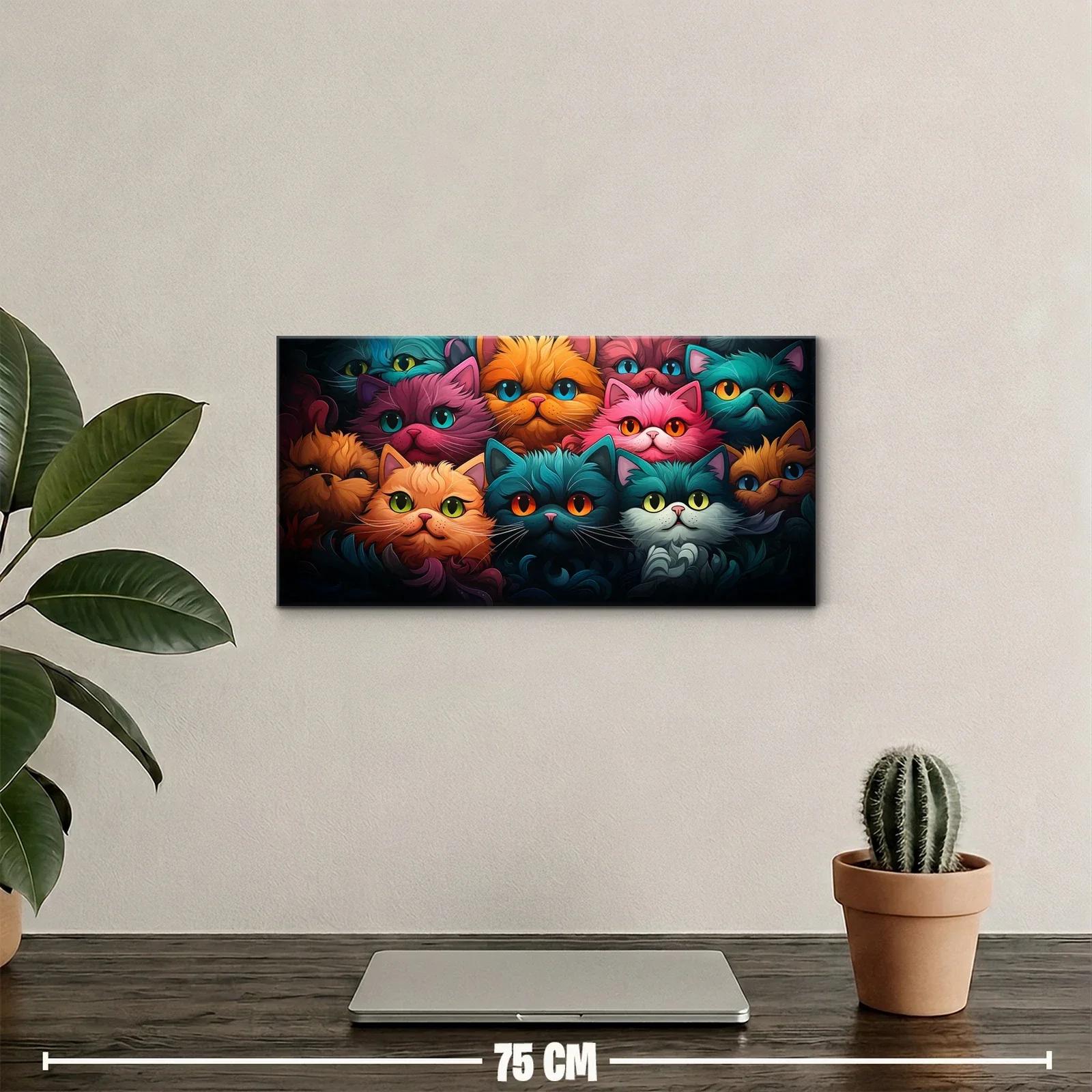 Cuadro grupo de gatos de colores sobre fondo oscuro — miniatura 2