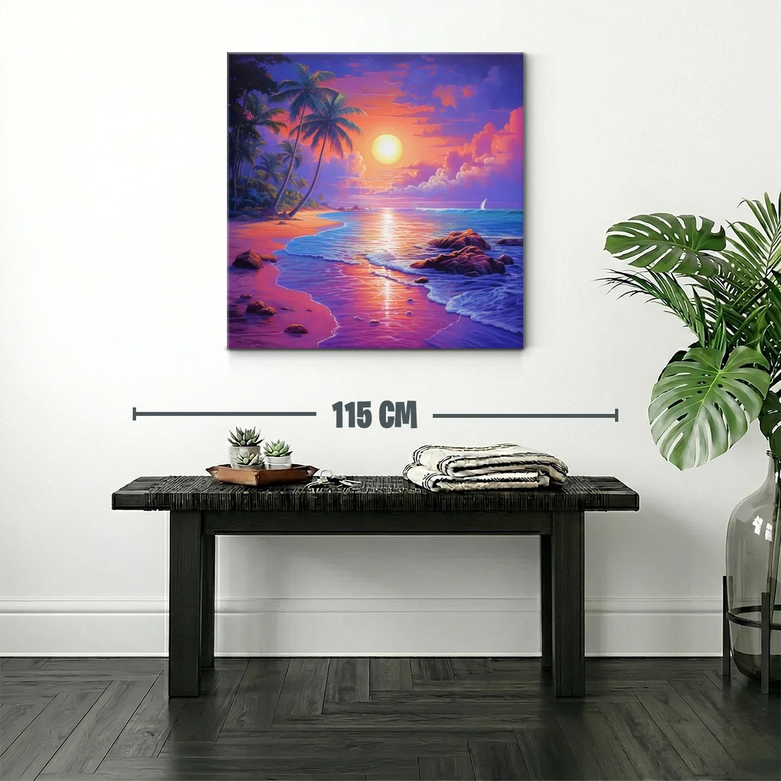 Tranquilo atardecer tropical con palmeras y mar calmado — miniatura 2