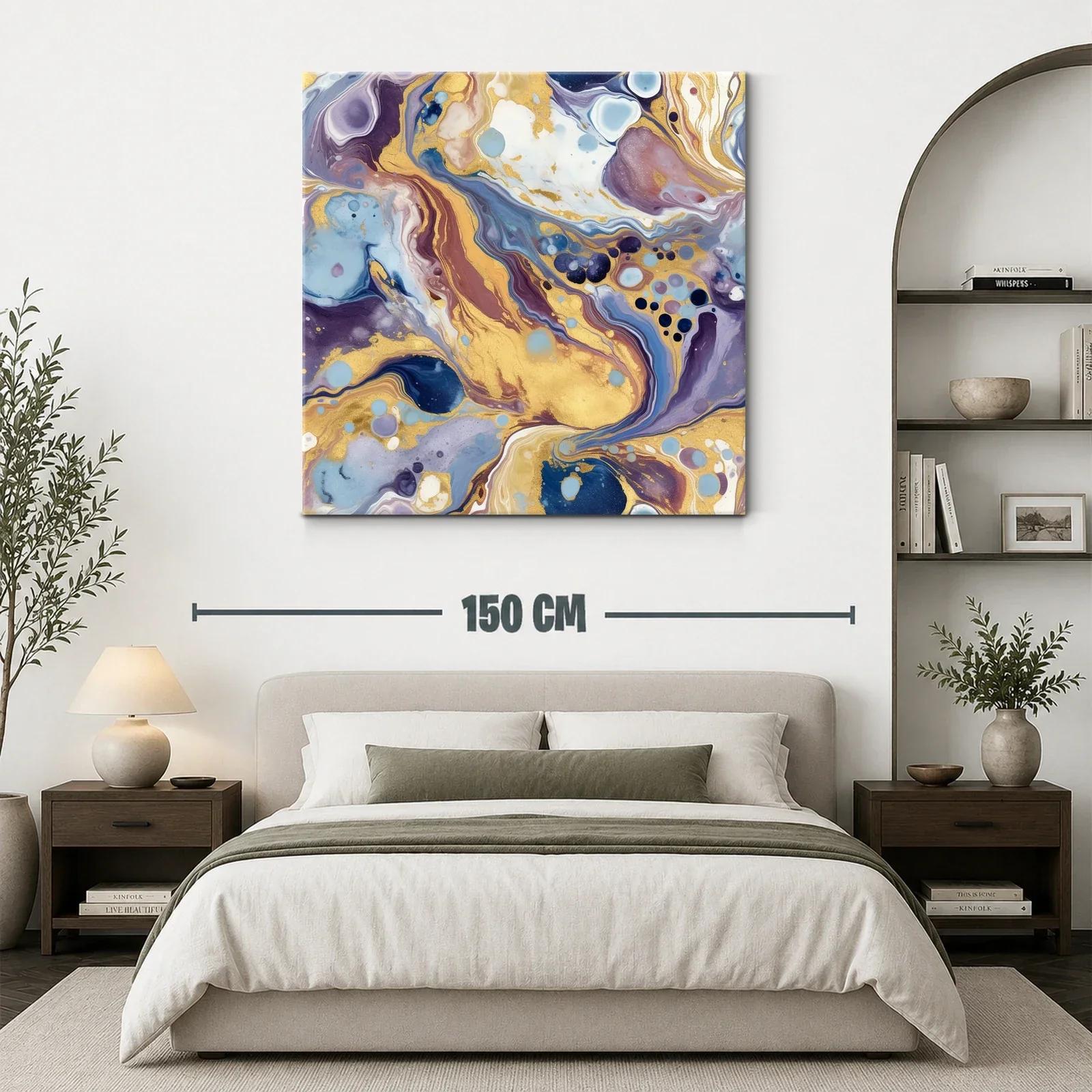 Cuadro abstracto con destellos dorados y tonos suaves — miniatura 3