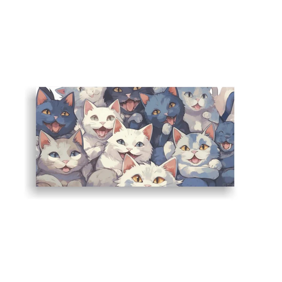 Cuadro grupo de gatos con expresiones sonrientes