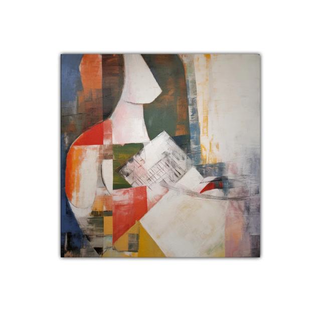 Cuadro abstracto figura femenina en tonos cálidos y fríos