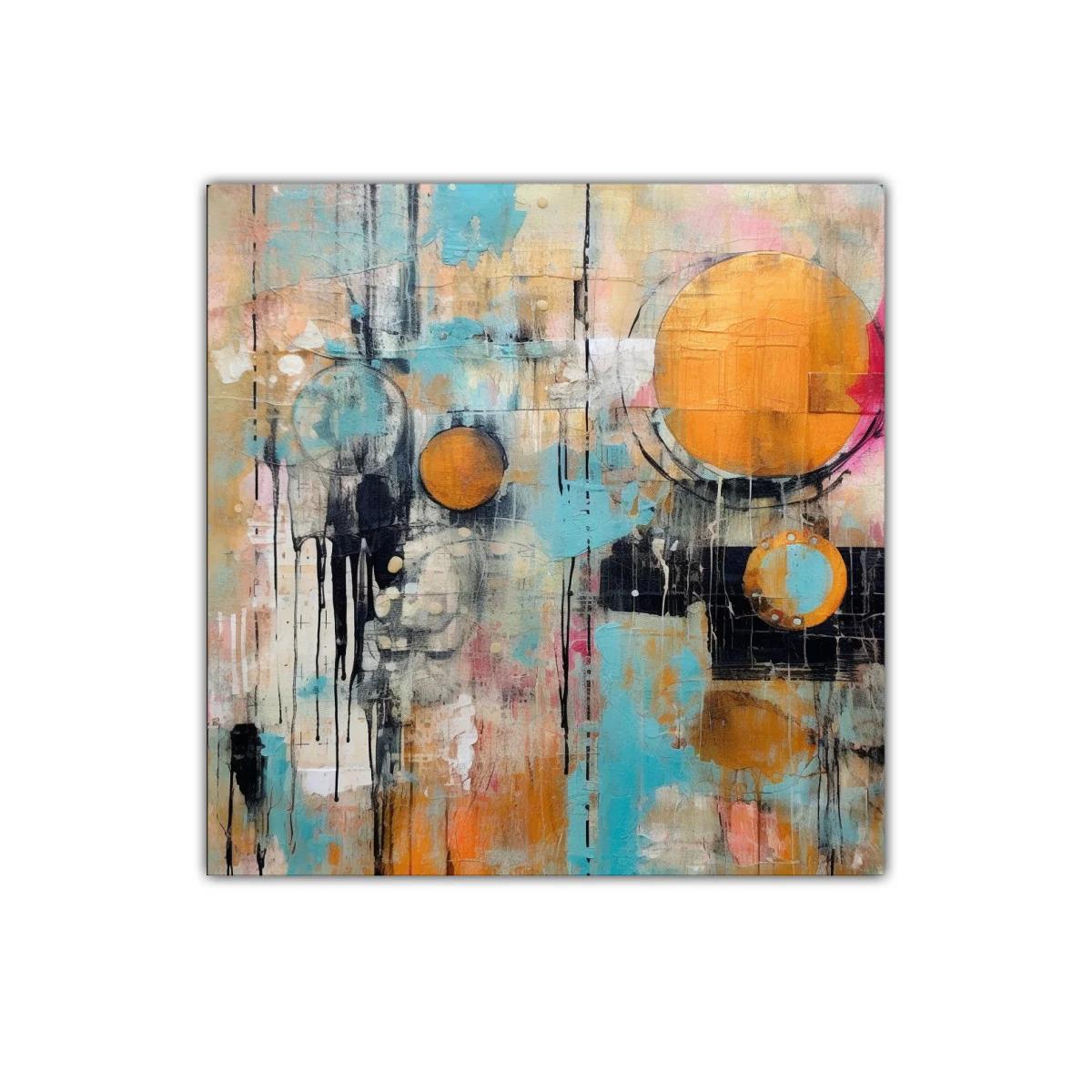 Composición abstracta con círculos naranjas y tonos pastel