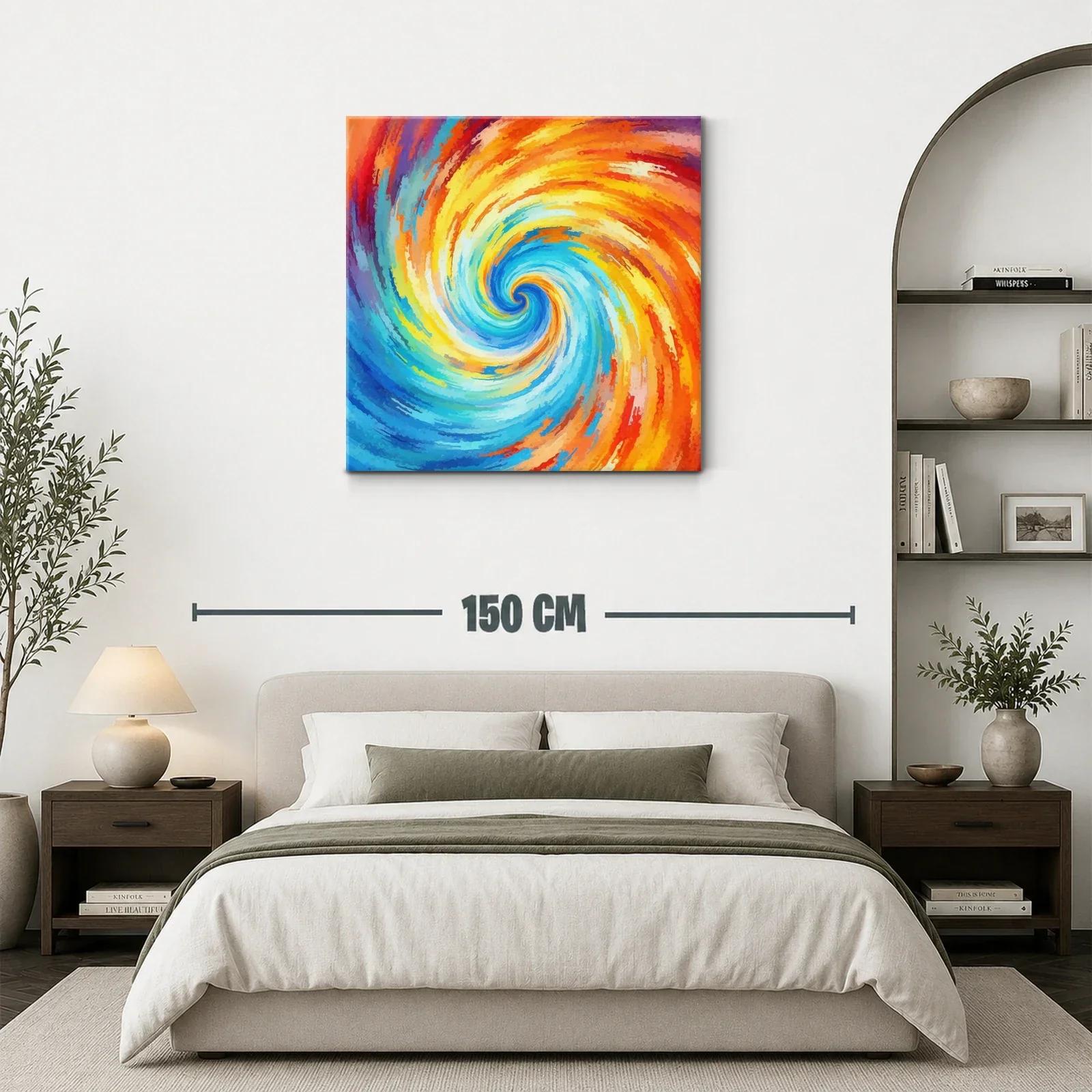 Cuadro abstracto espiral con vibrantes tonos cálidos y fríos — miniatura 3