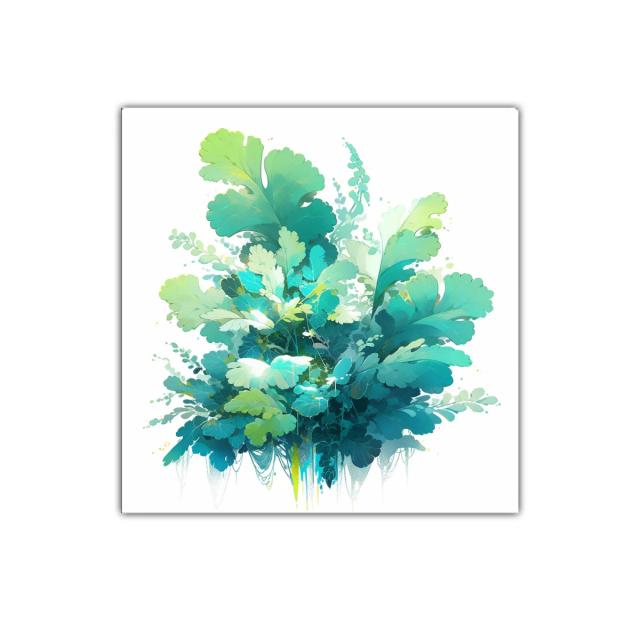 Cuadro decorativo con hojas verdes y azules vibrantes