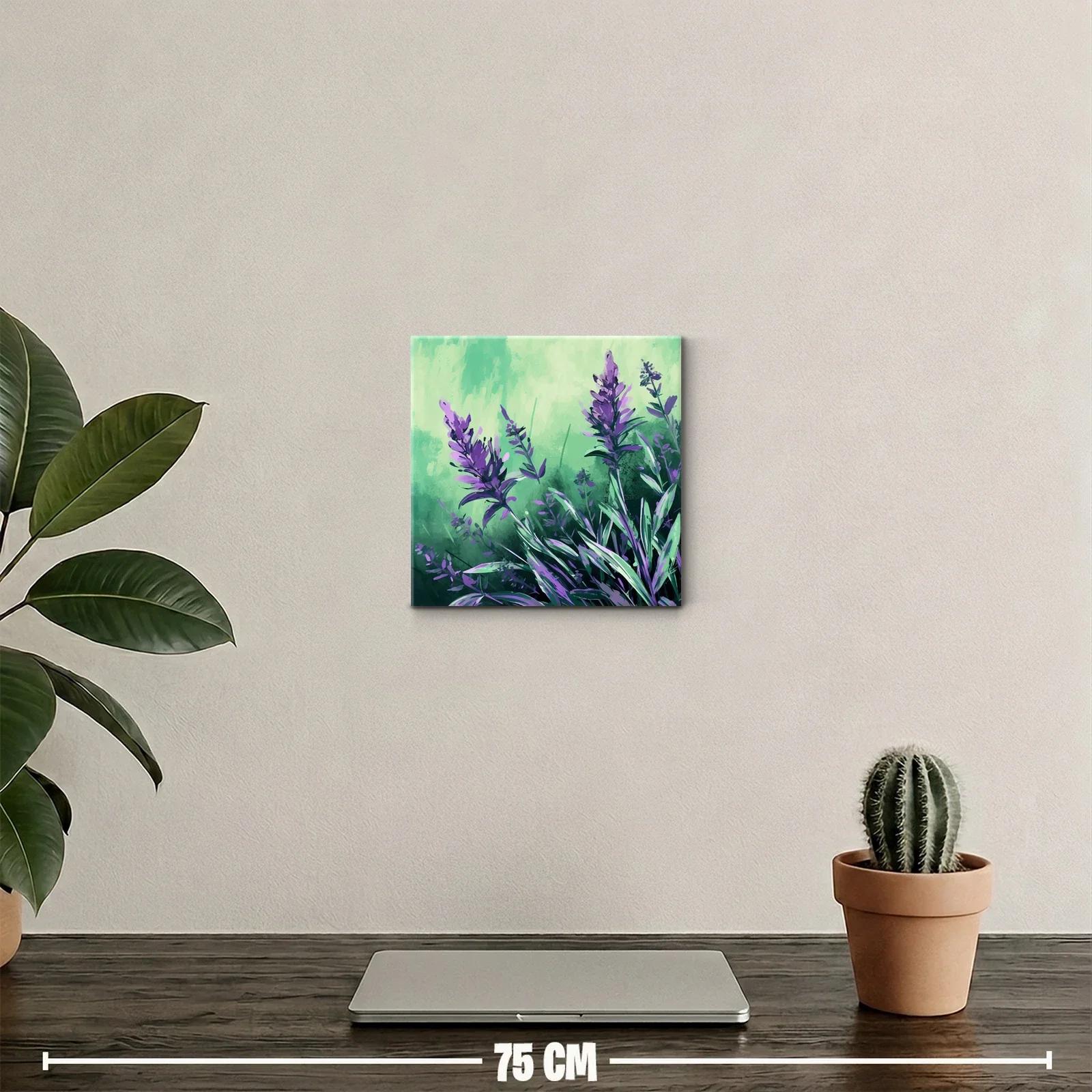 Cuadro decorativo de flores lavanda con fondo verde suave — miniatura 2
