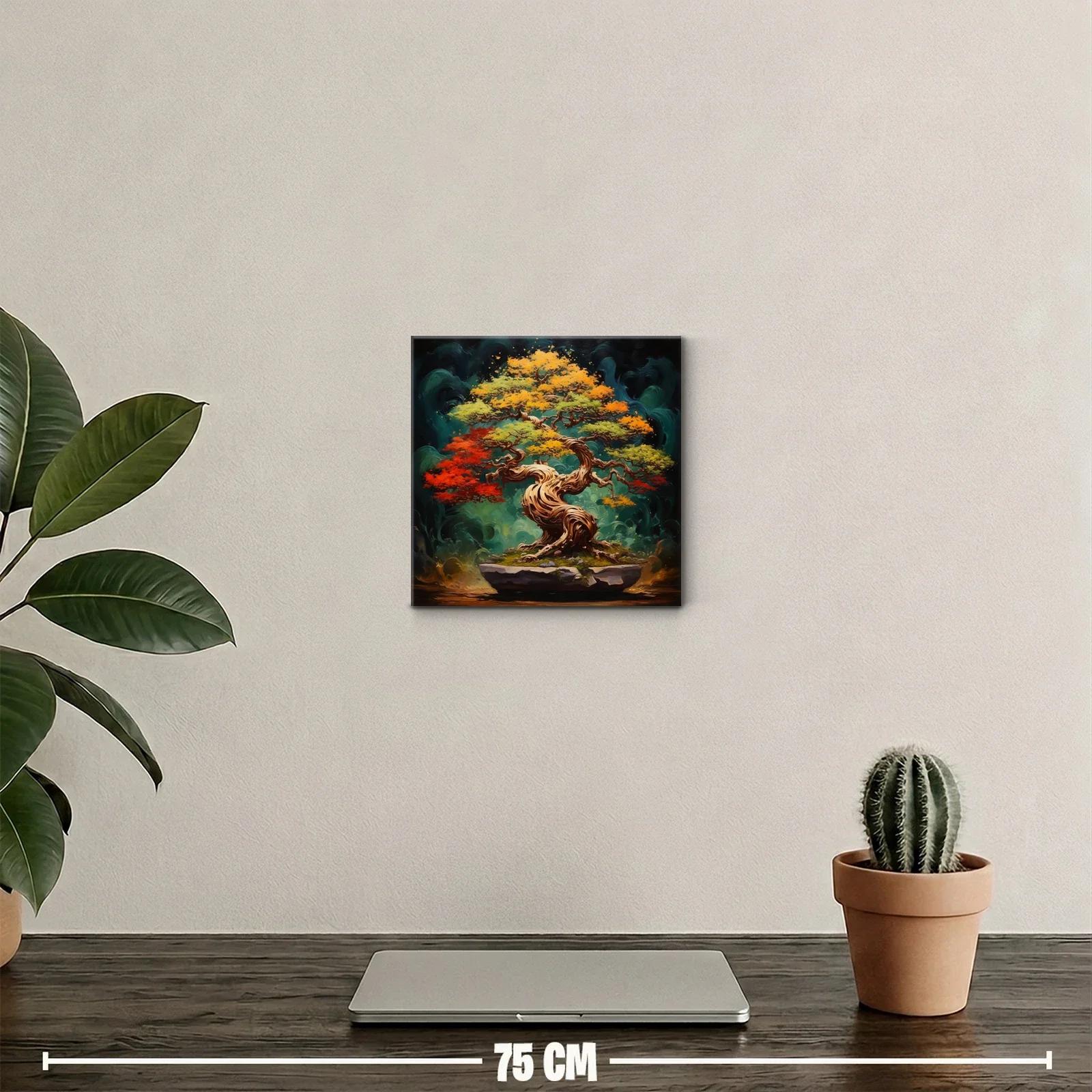 Árbol bonsái en vibrantes tonos otoñales y fondo místico — miniatura 2