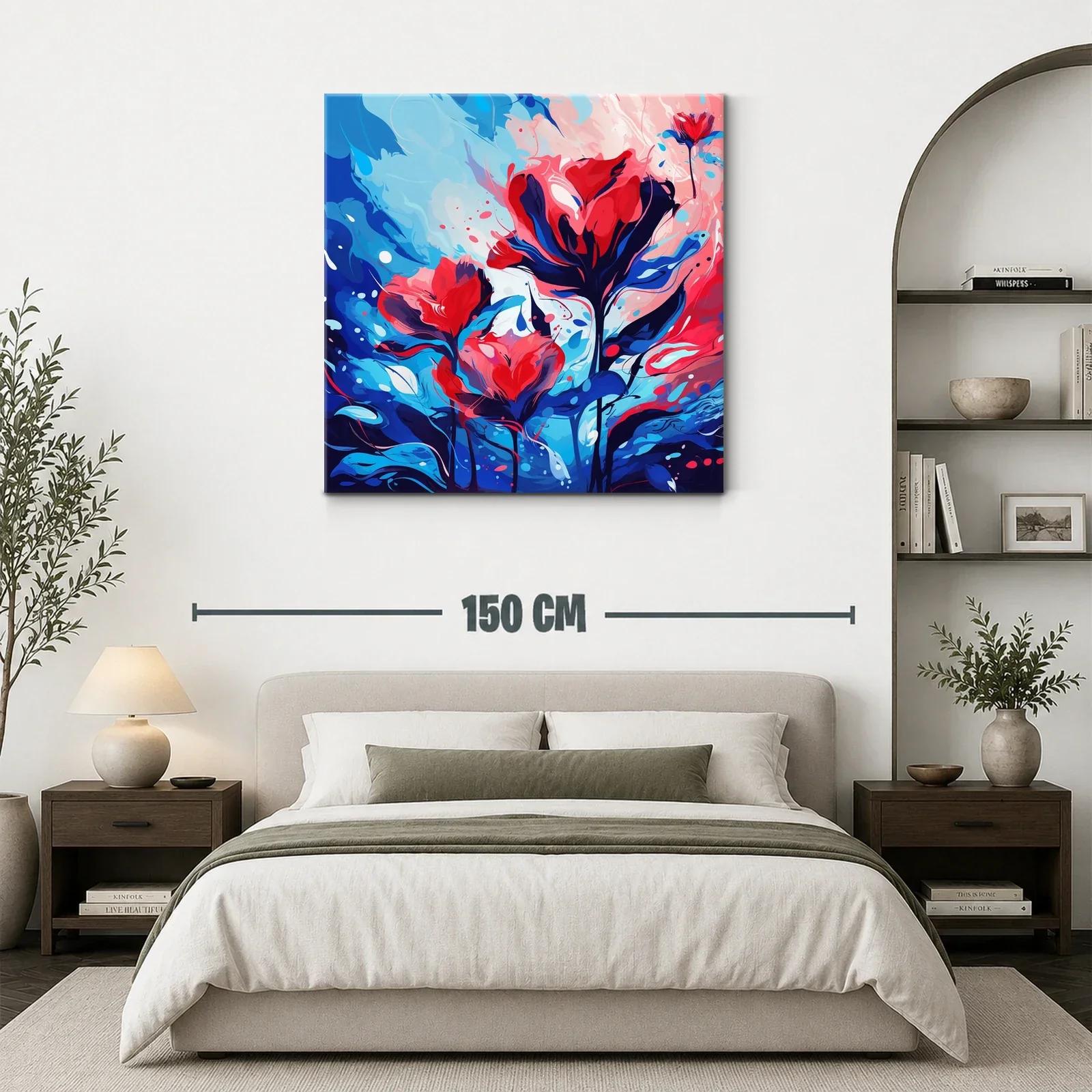 Cuadro vibrante con flores en tonos rojos y azules intensos — miniatura 3