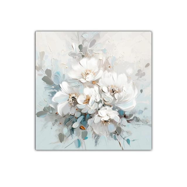 Cuadro decorativo con ramo de flores blancas y tonos suaves