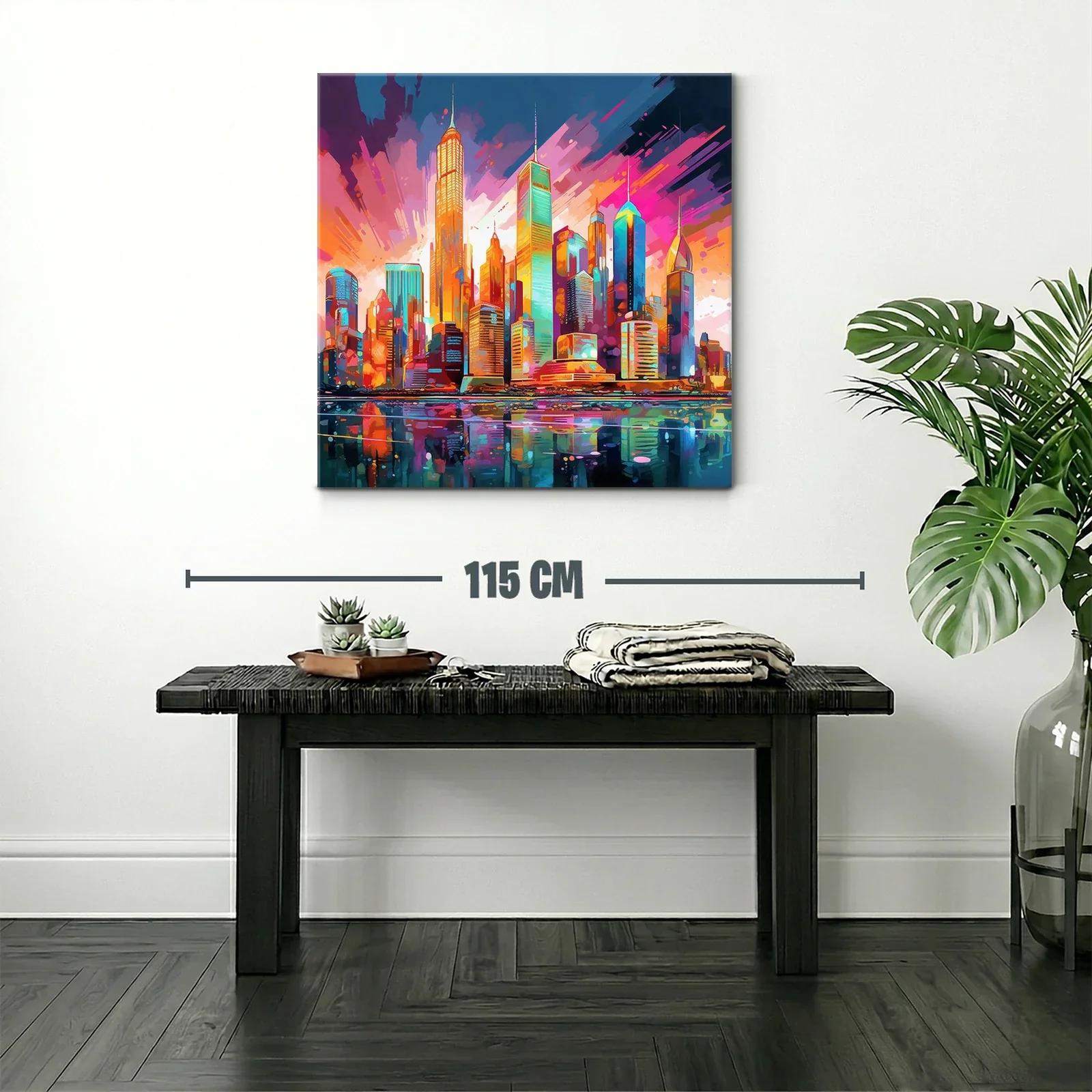 Vibrante ciudad al atardecer con reflejos intensos — miniatura 2