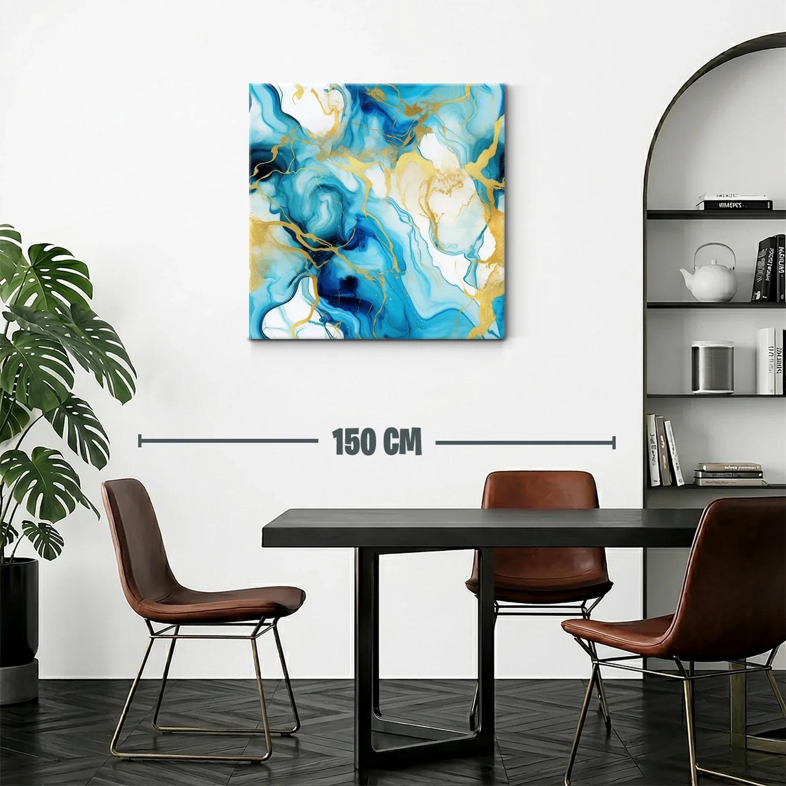 Arte abstracto con tonos azules y detalles dorados — miniatura 2