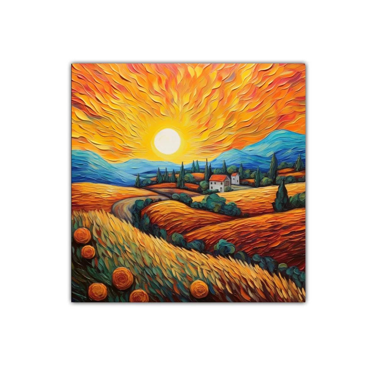 Paisaje vibrante con sol radiante y campos dorados — miniatura 1