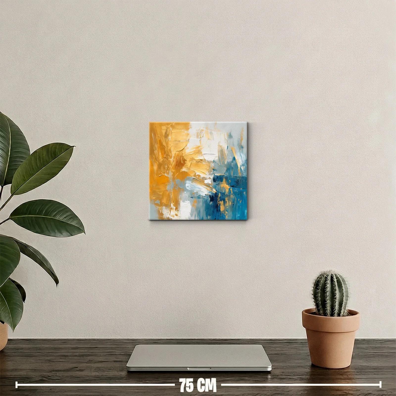 Cuadro abstracto con tonos dorados y azules intensos — miniatura 2