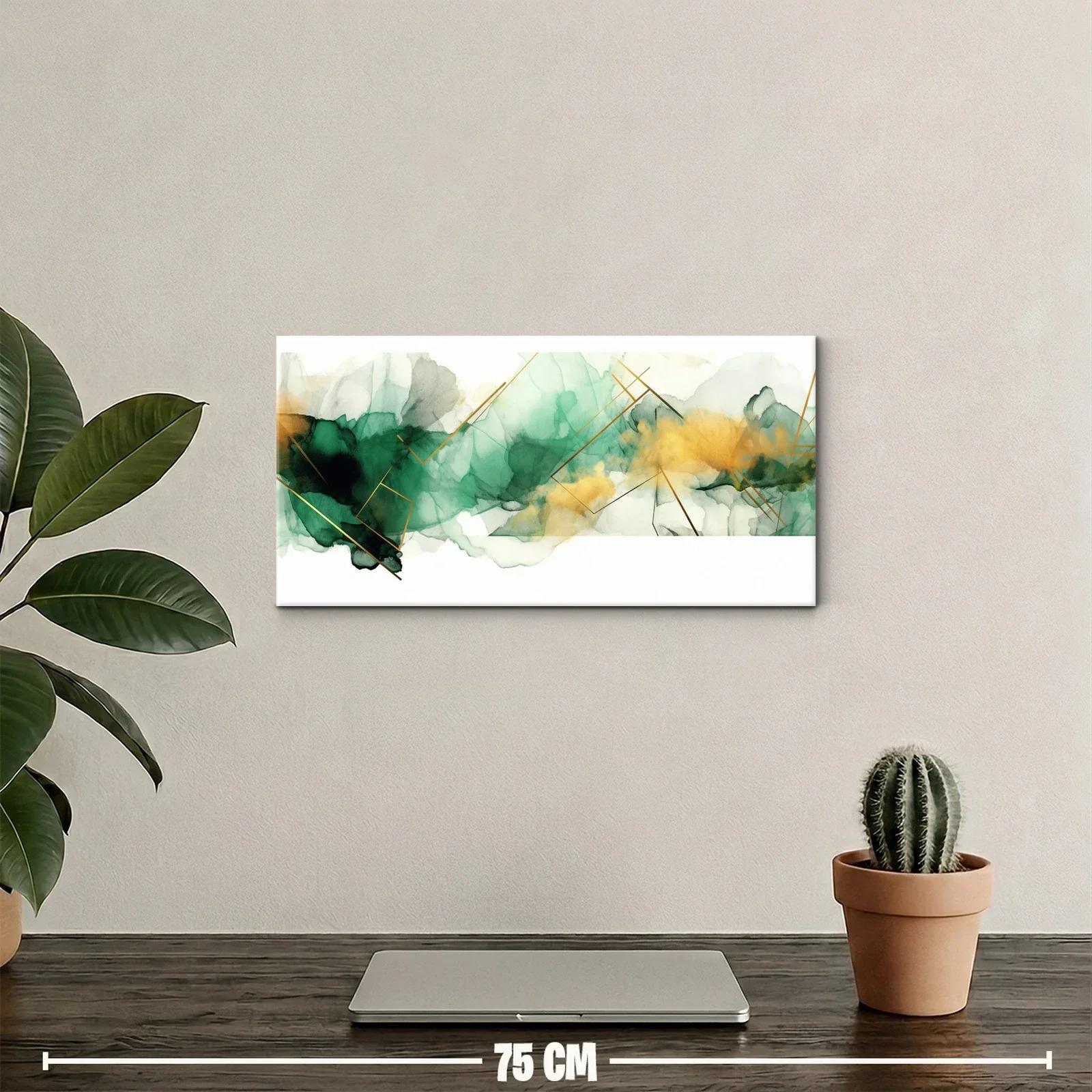 Cuadro paisaje abstracto en acuarela con líneas doradas — miniatura 2