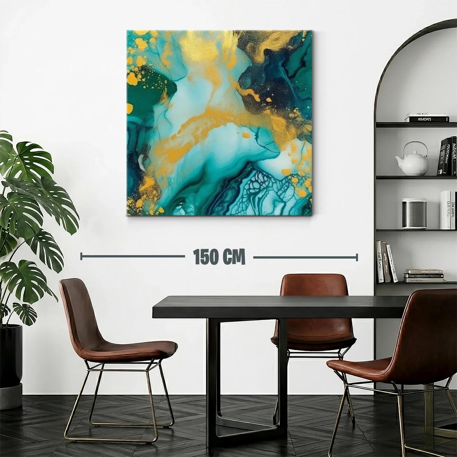 Vida marina abstracta con tonos turquesa y dorados brillantes — miniatura 2