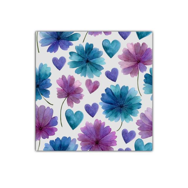 Cuadro decorativo de flores y corazones en tonos violetas