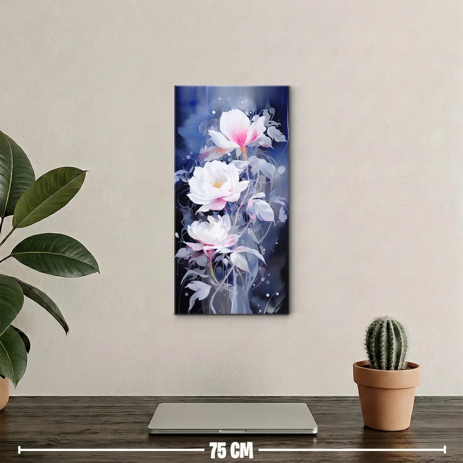 Cuadro magnolias blancas y rosadas sobre fondo oscuro — miniatura 2