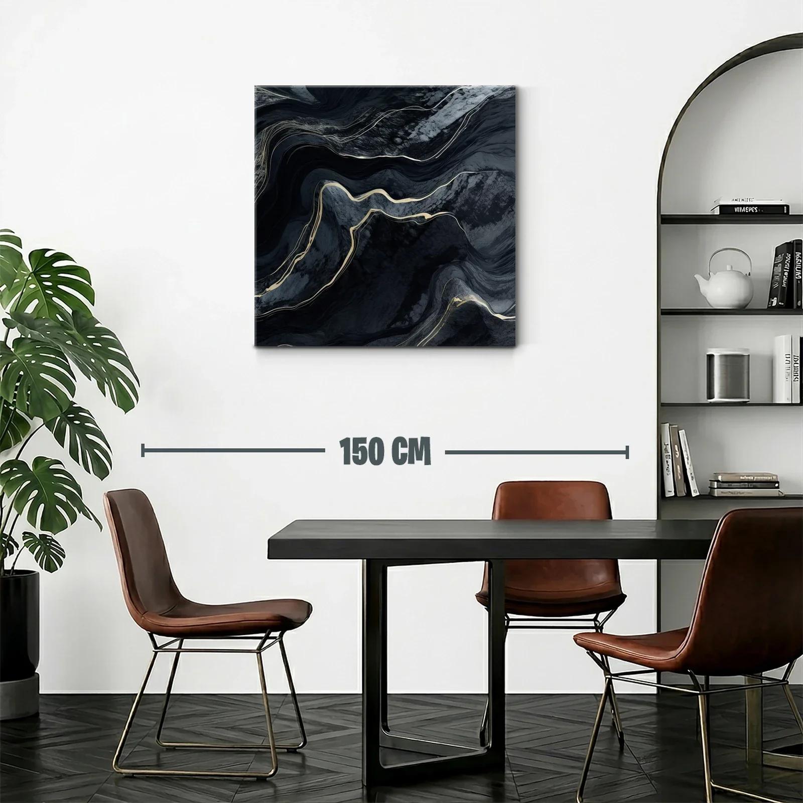 Cuadro abstracto en tonos oscuros con detalles dorados — miniatura 2