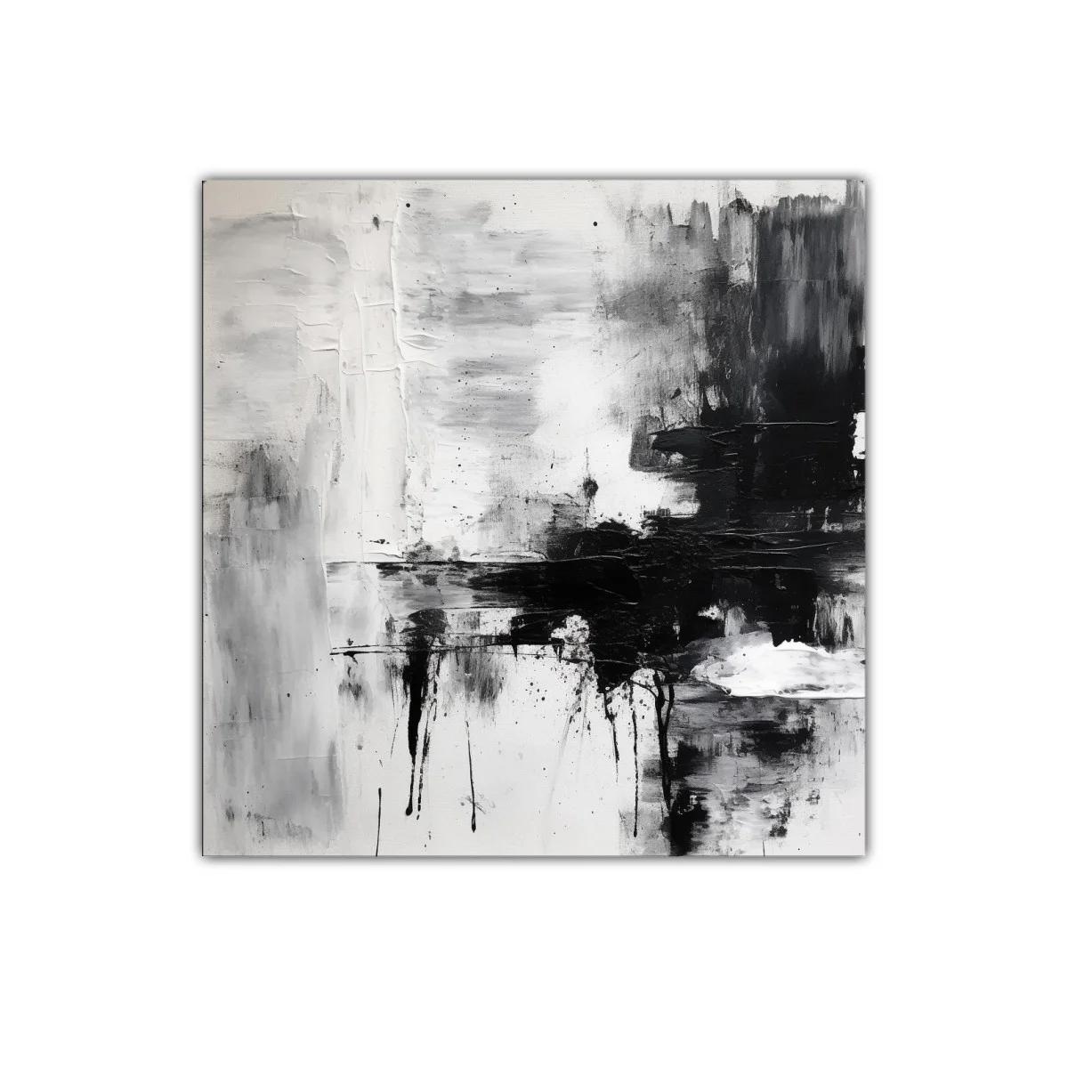 Cuadro abstracto en blanco negro con texturas dinámicas