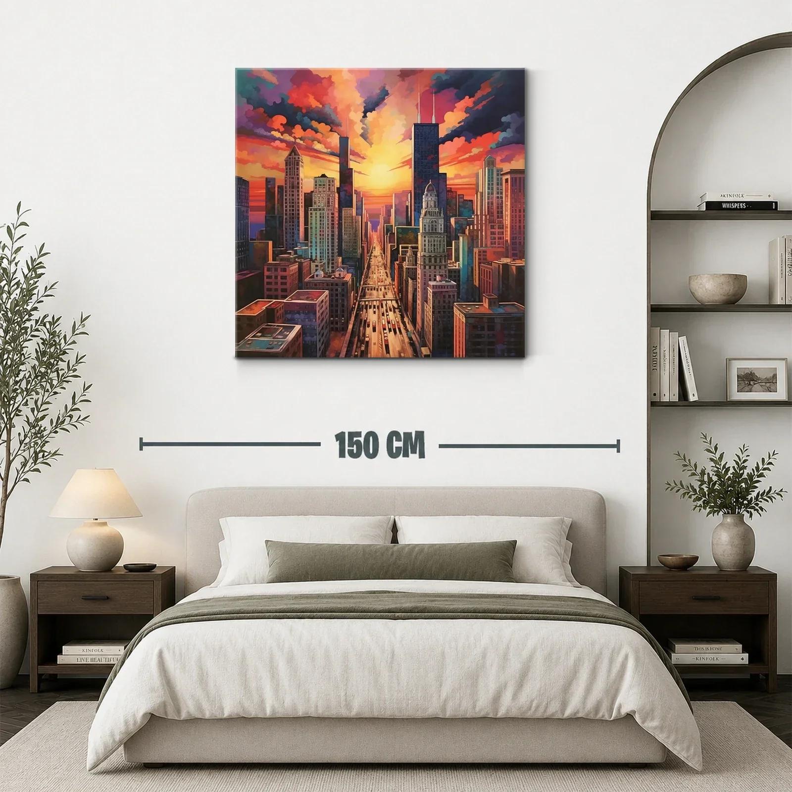 Atardecer vibrante en ciudad urbana con rascacielos — miniatura 3