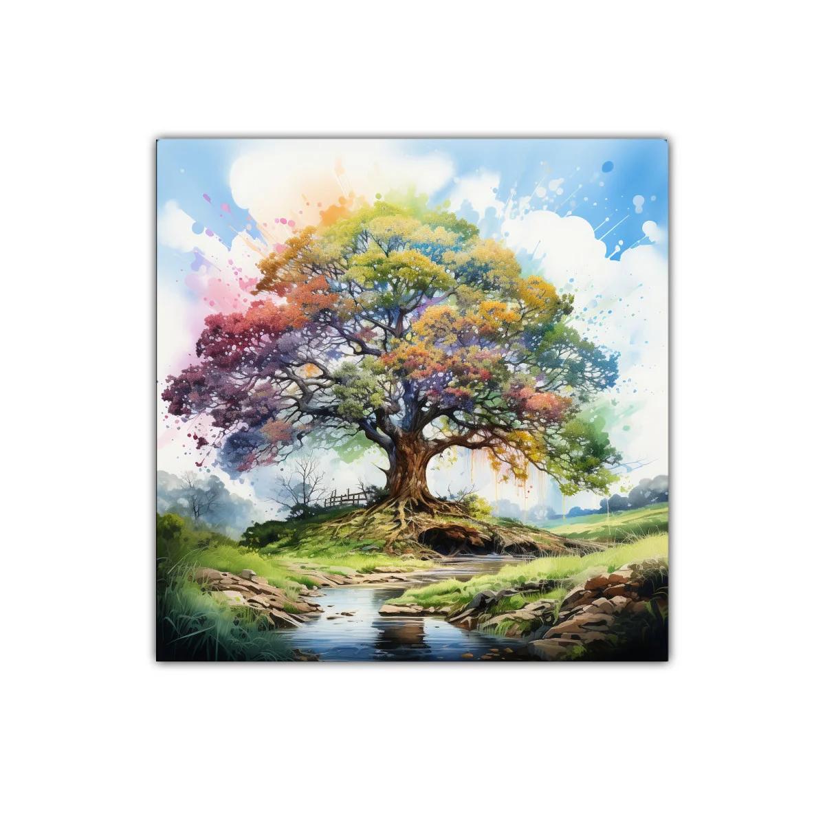 Árbol multicolor vibrante sobre paisaje natural — imagen principal