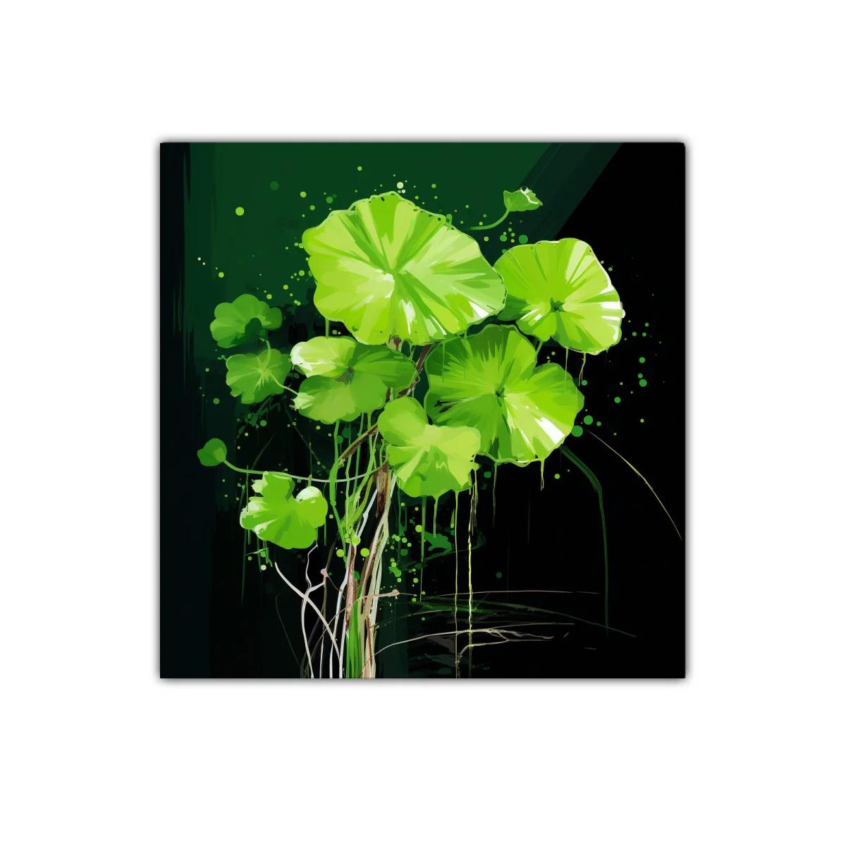 Cuadro decorativo hojas verdes vibrantes sobre fondo oscuro — imagen principal