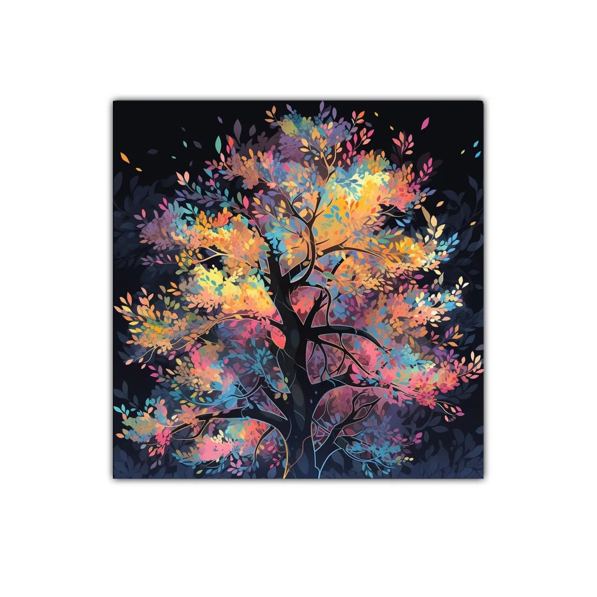 Árbol mágico con hojas en colores vibrantes y fondo oscuro — imagen principal