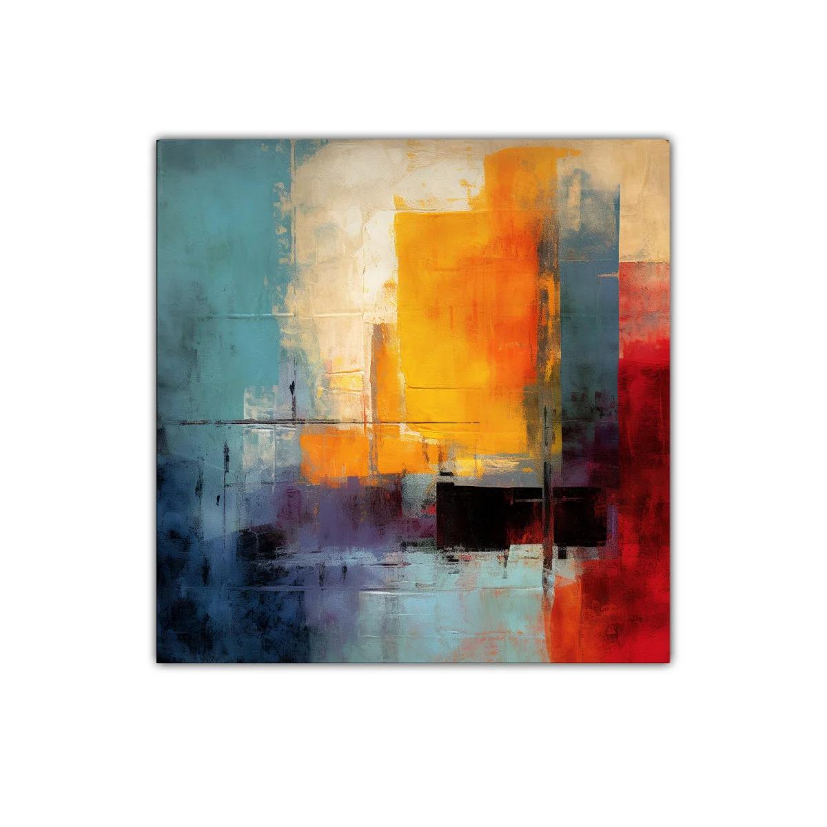 Cuadro abstracto con vibrantes tonos cálidos y fríos — imagen principal