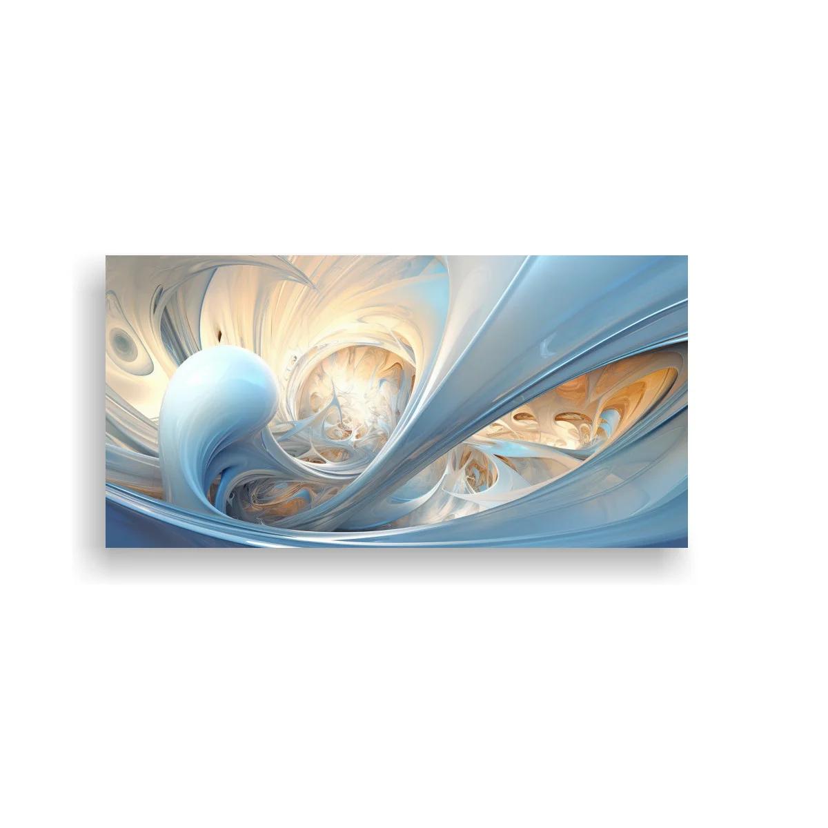 Cuadro remolino abstracto azul y beige con huecos ovalados