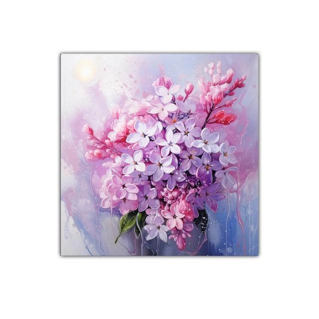 Cuadro decorativo ramo floral en tonos lilas y rosas suaves