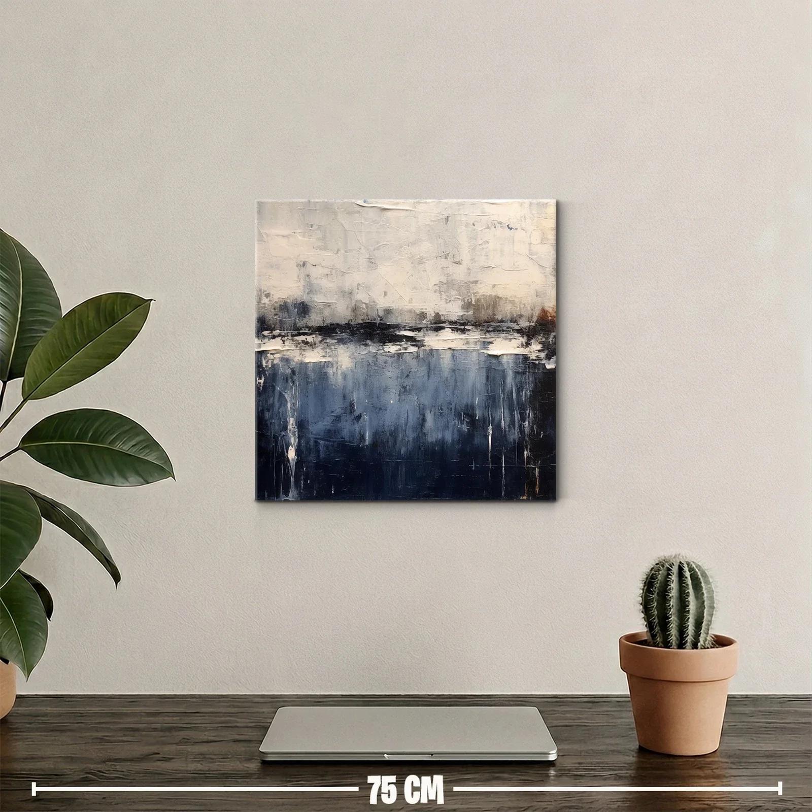 Cuadro abstracto paisaje azul y blanco con texturas — miniatura 2