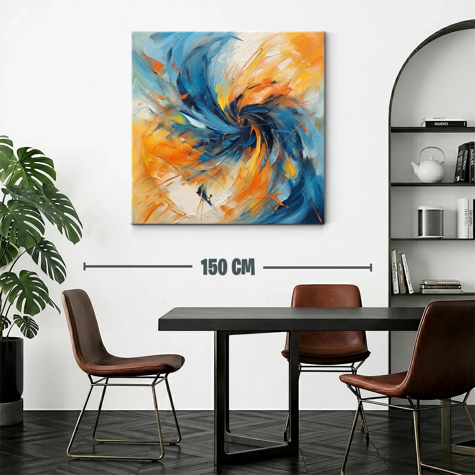 Cuadro abstracto con remolino en tonos azules y naranjas — miniatura 2