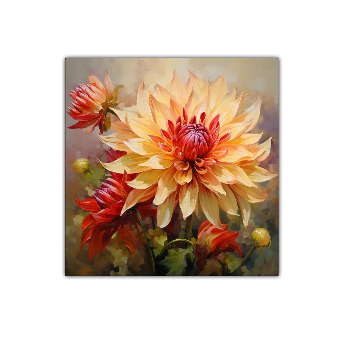 Cuadro decorativo con flor dahlia en tonos cálidos y vibrantes — imagen principal