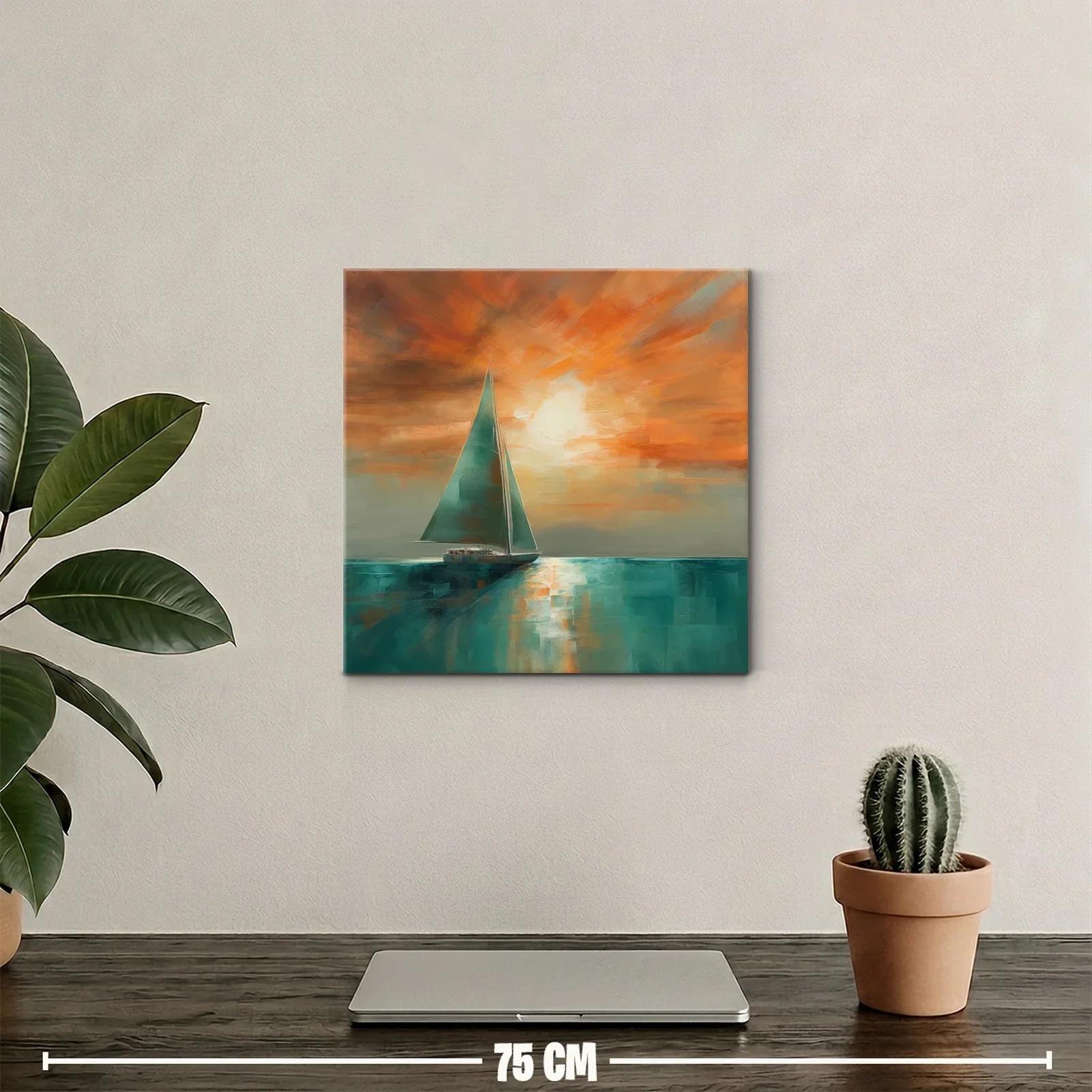 Velero navegando al atardecer con tonos cálidos y marinos — miniatura 2