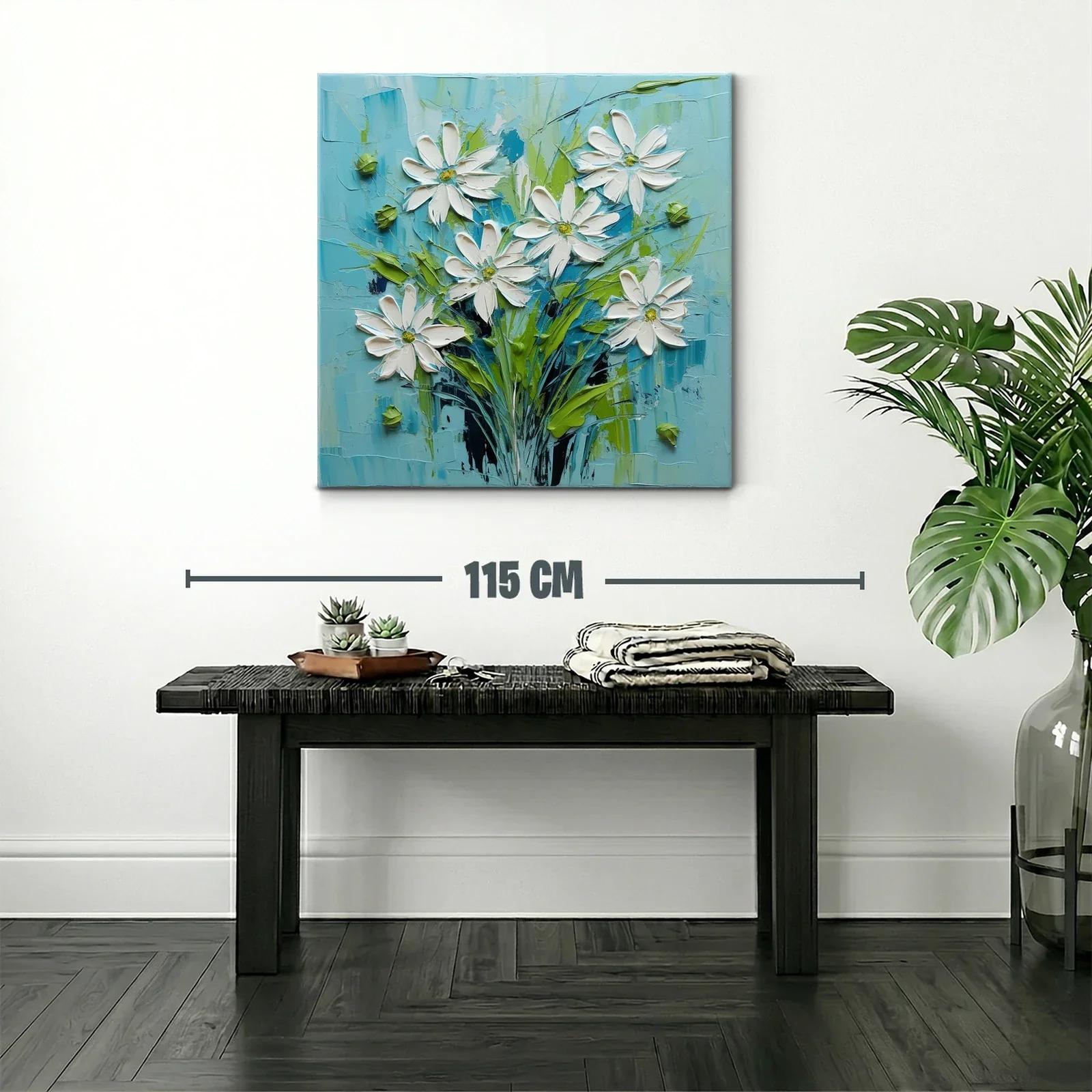 Cuadro floral con margaritas en tonos azul y verde — miniatura 2