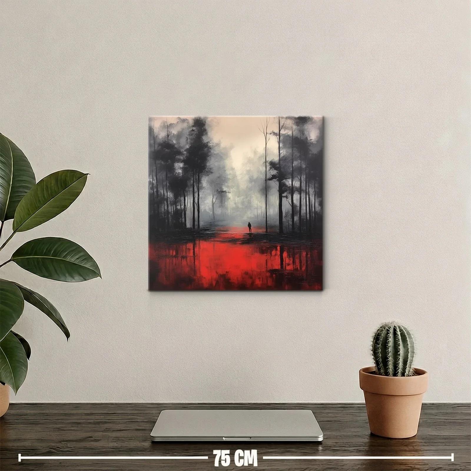 Bosque brumoso con reflejos intensos en rojo vibrante — miniatura 2