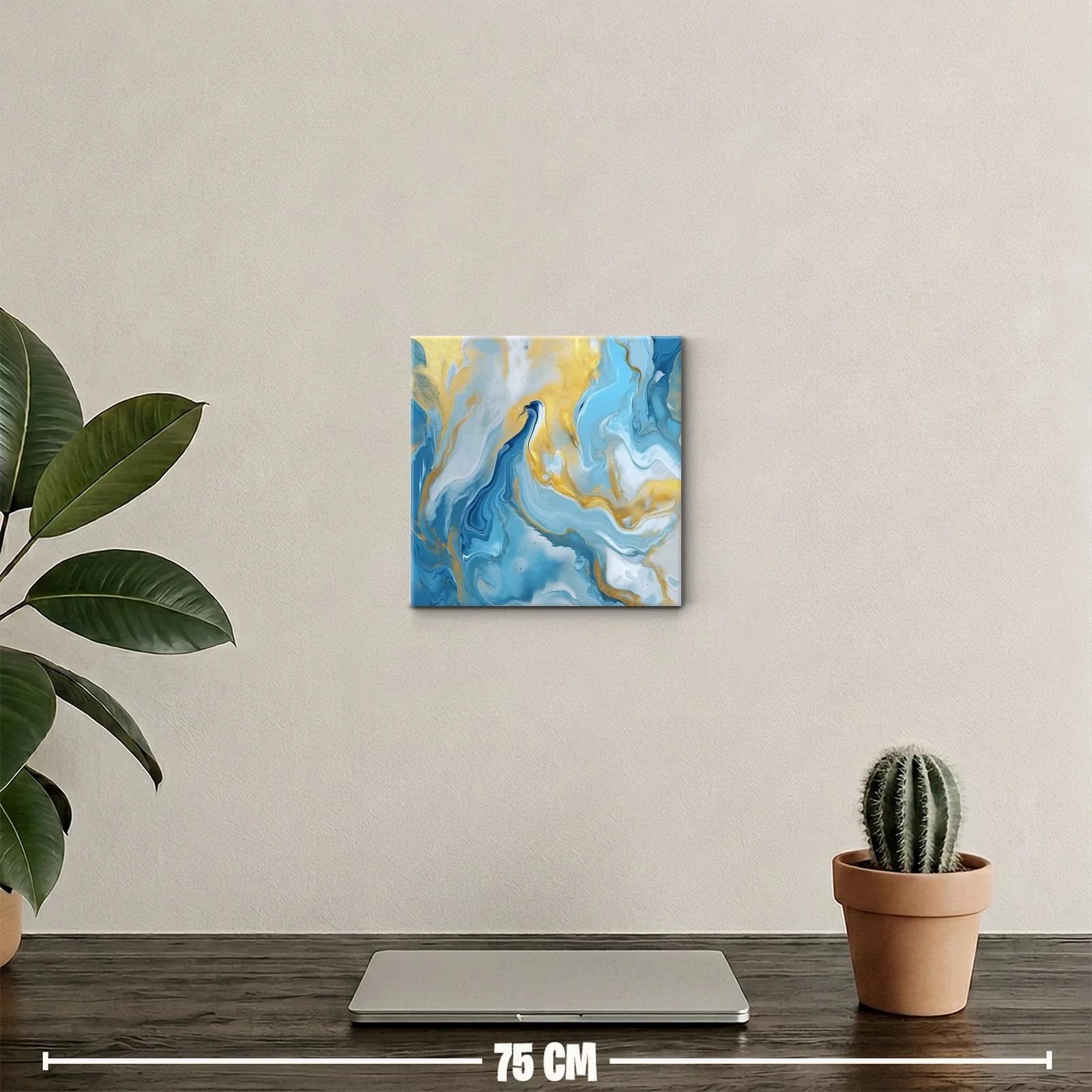 Cuadro abstracto con tonos azules y dorados vibrantes — miniatura 2