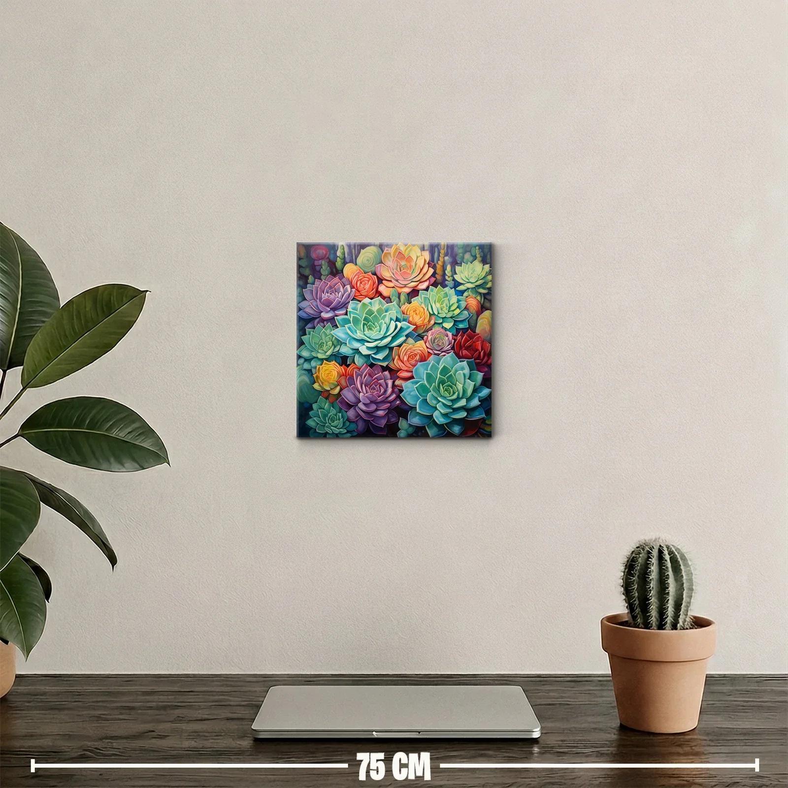 Cuadro decorativo con suculentas en tonos vibrantes y contrastantes — miniatura 2