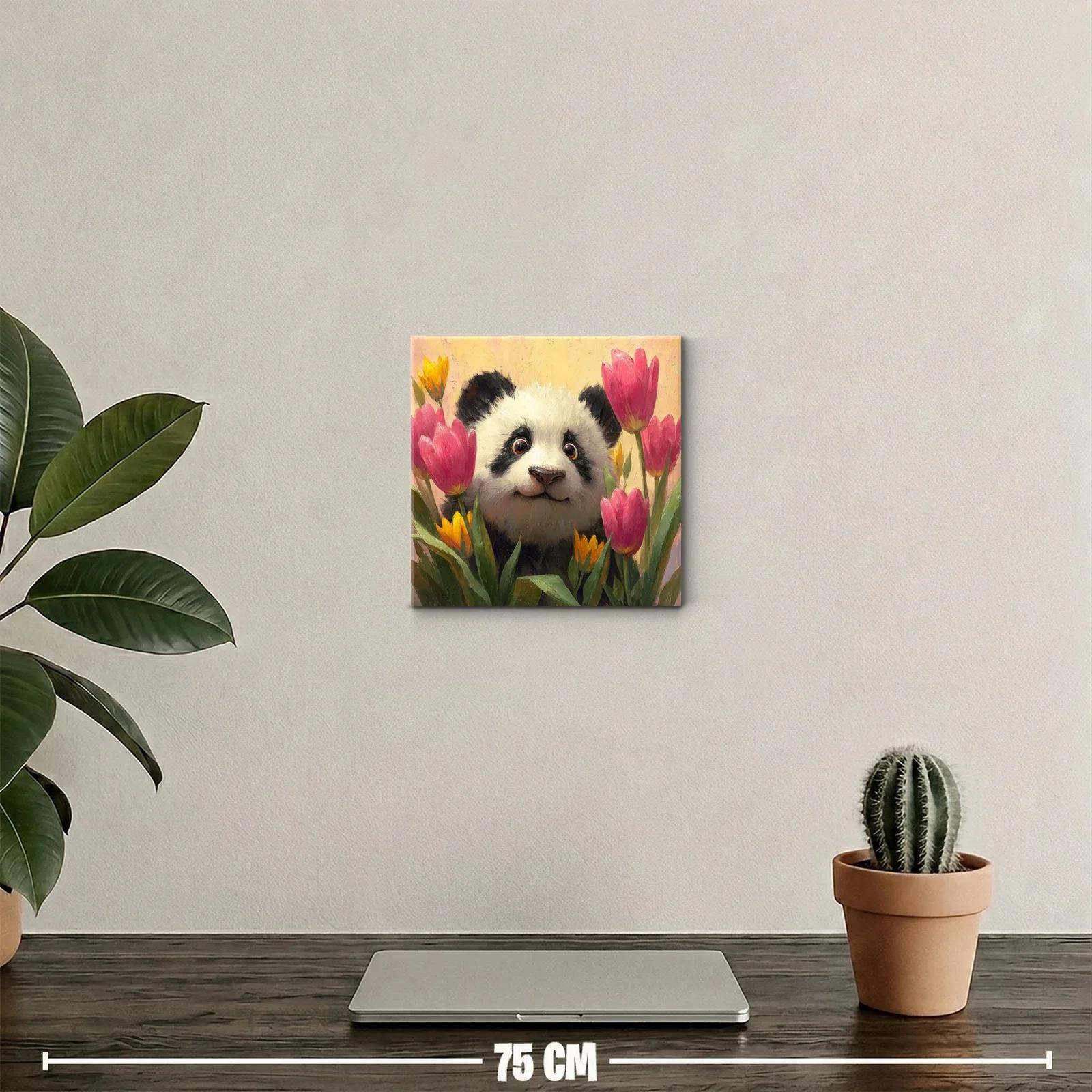 Tierno panda rodeado de coloridas flores vibrantes — miniatura 2