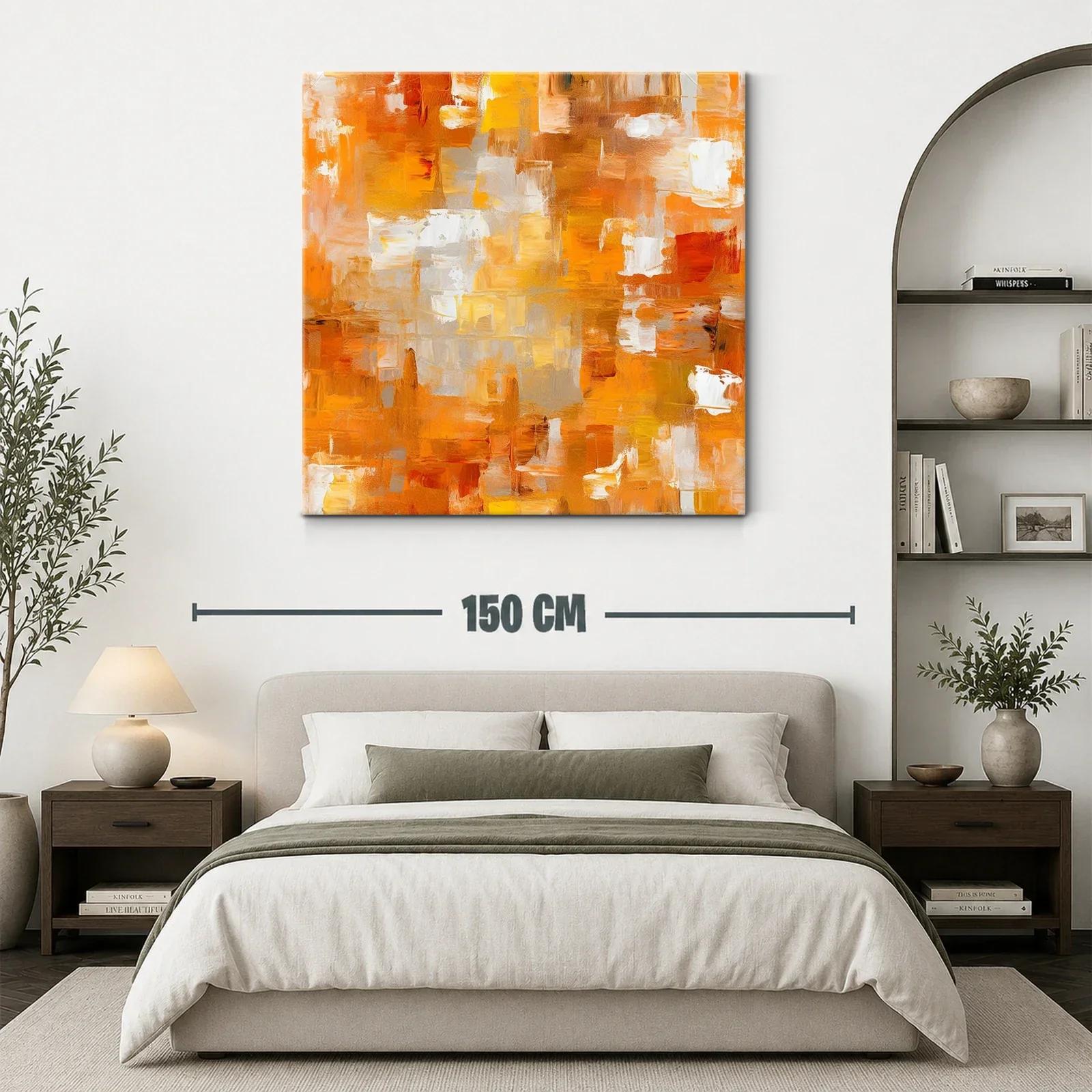 Cuadro abstracto con tonos cálidos y naranja vibrante — miniatura 3