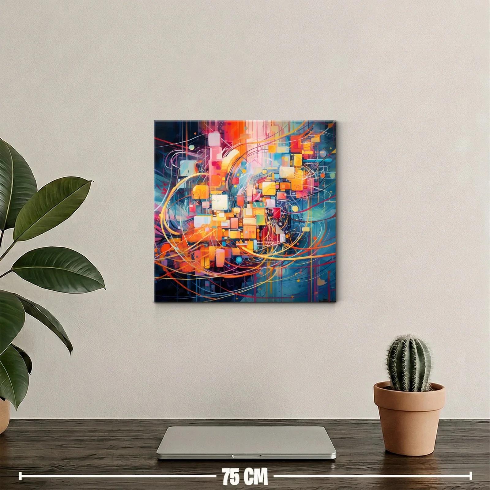 Cuadro abstracto geométrico con vibrantes tonos cálidos y fríos — miniatura 2