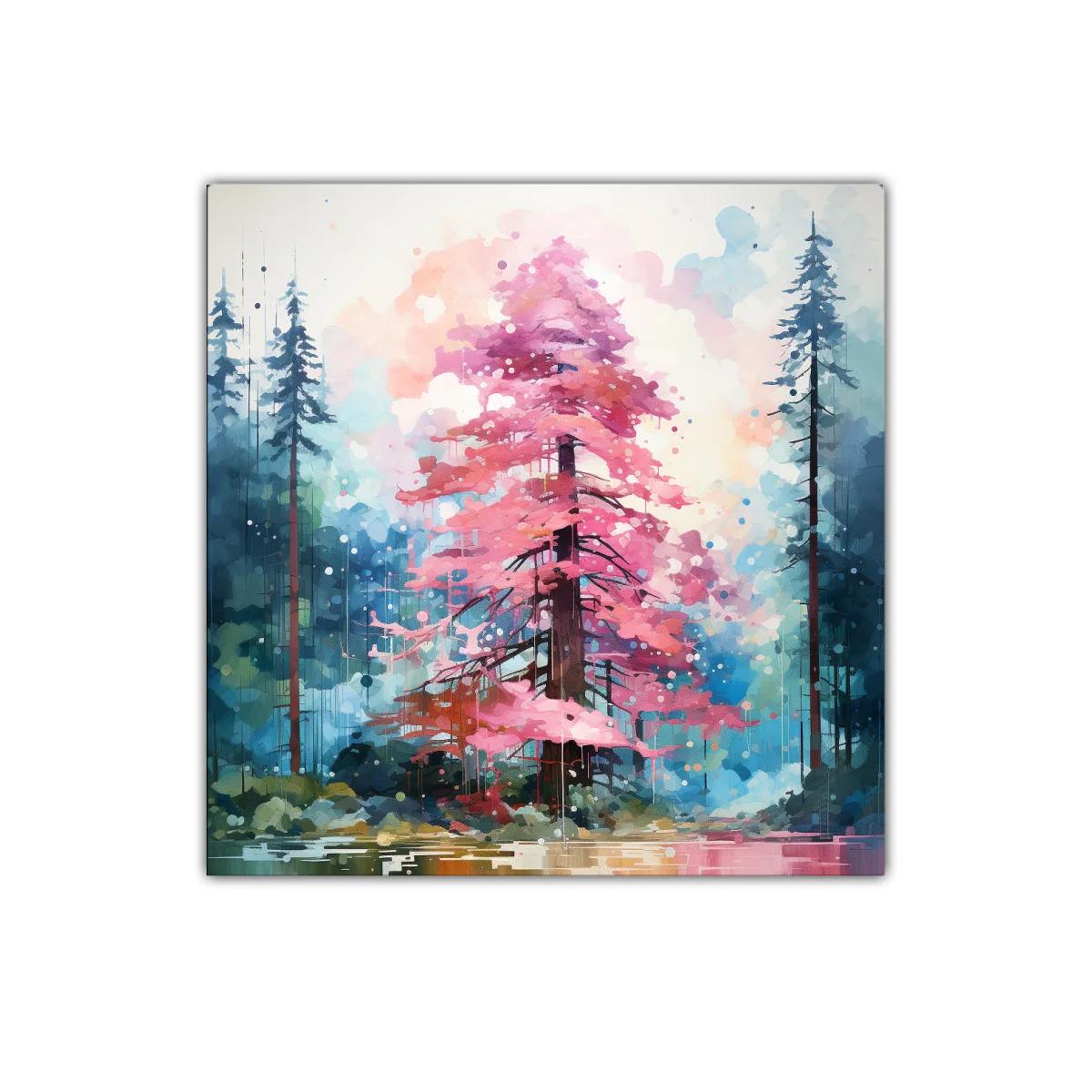 Árbol rosa entre coníferas en bosque mágico — imagen principal