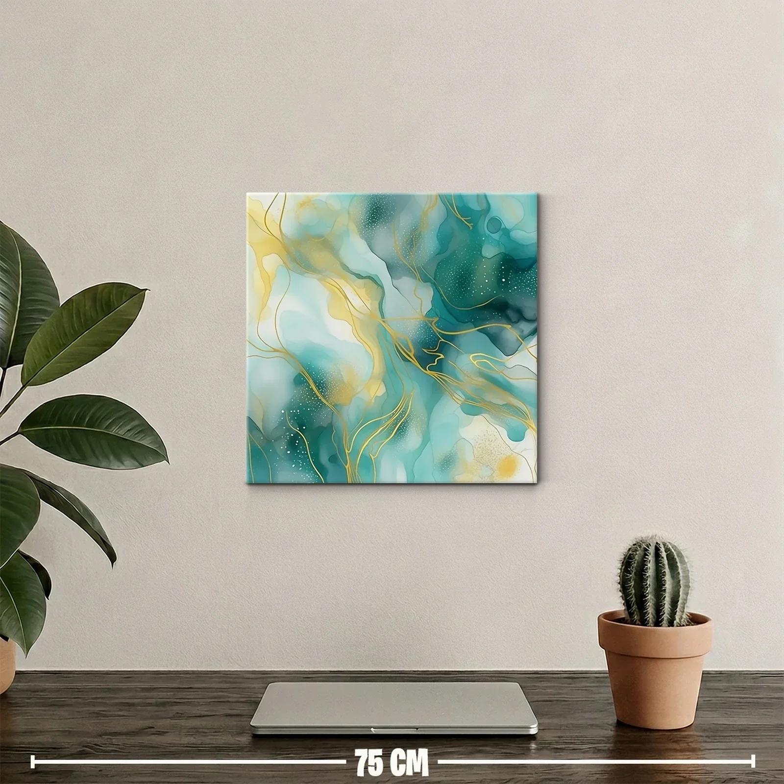 Cuadro abstracto en tonos turquesa y dorado — miniatura 2