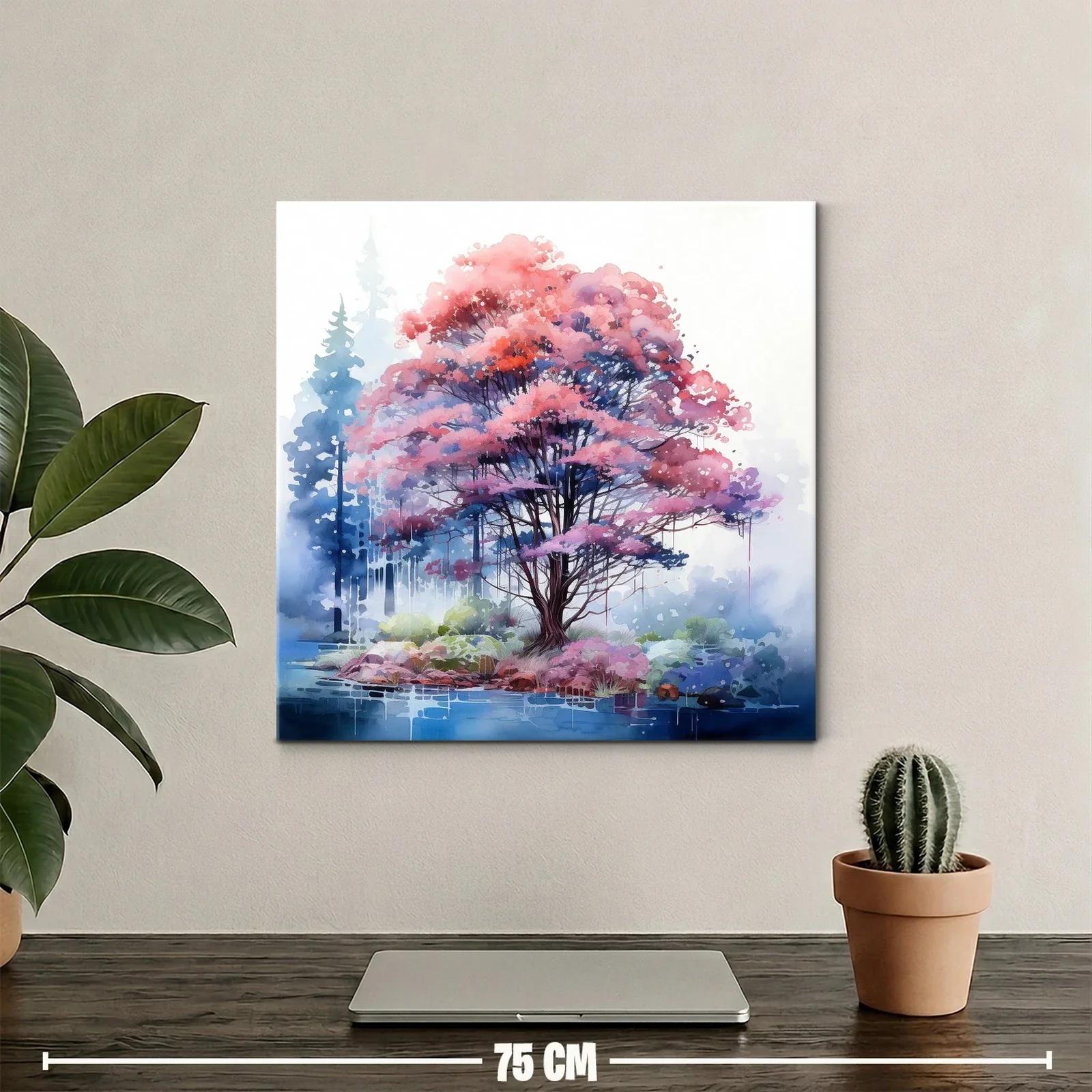 Árbol en tonos rosas y azules con paisaje onírico — miniatura 2