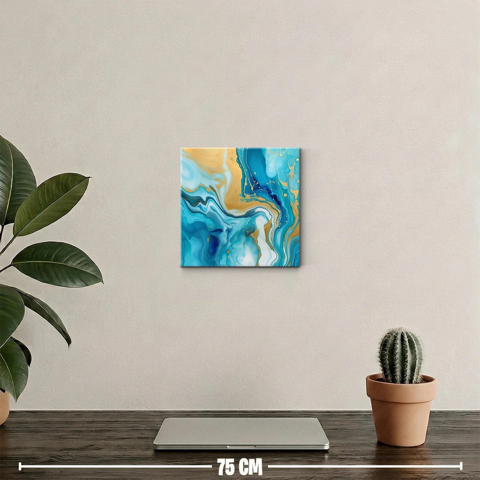 Cuadro decorativo abstracto con tonos turquesa y dorados — miniatura 2