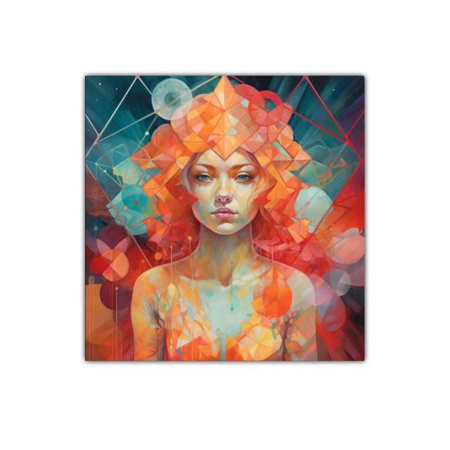 Retrato expresivo con formas geométricas y tonos vibrantes