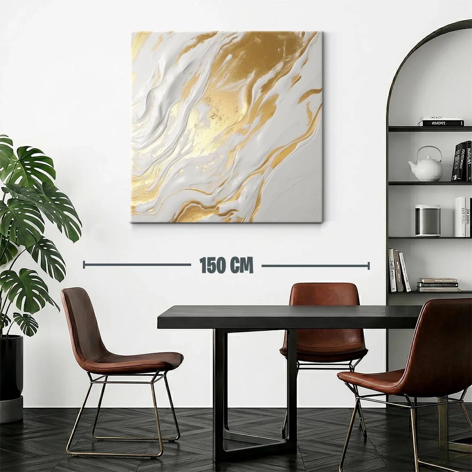 Cuadro abstracto en tonos dorados y blancos elegantes — miniatura 2