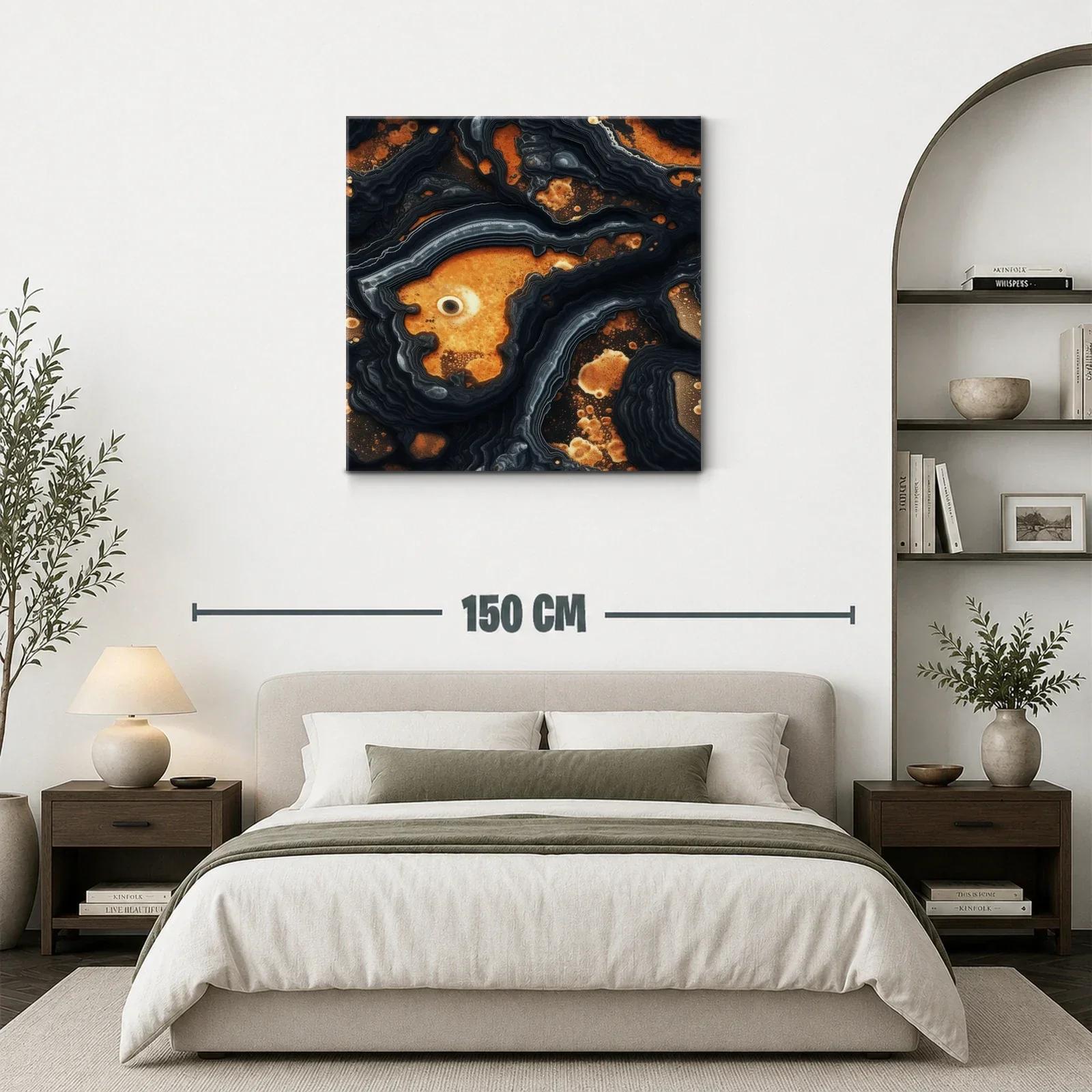 Cuadro abstracto con tonos ocres y detalles negro grisáceos — miniatura 3
